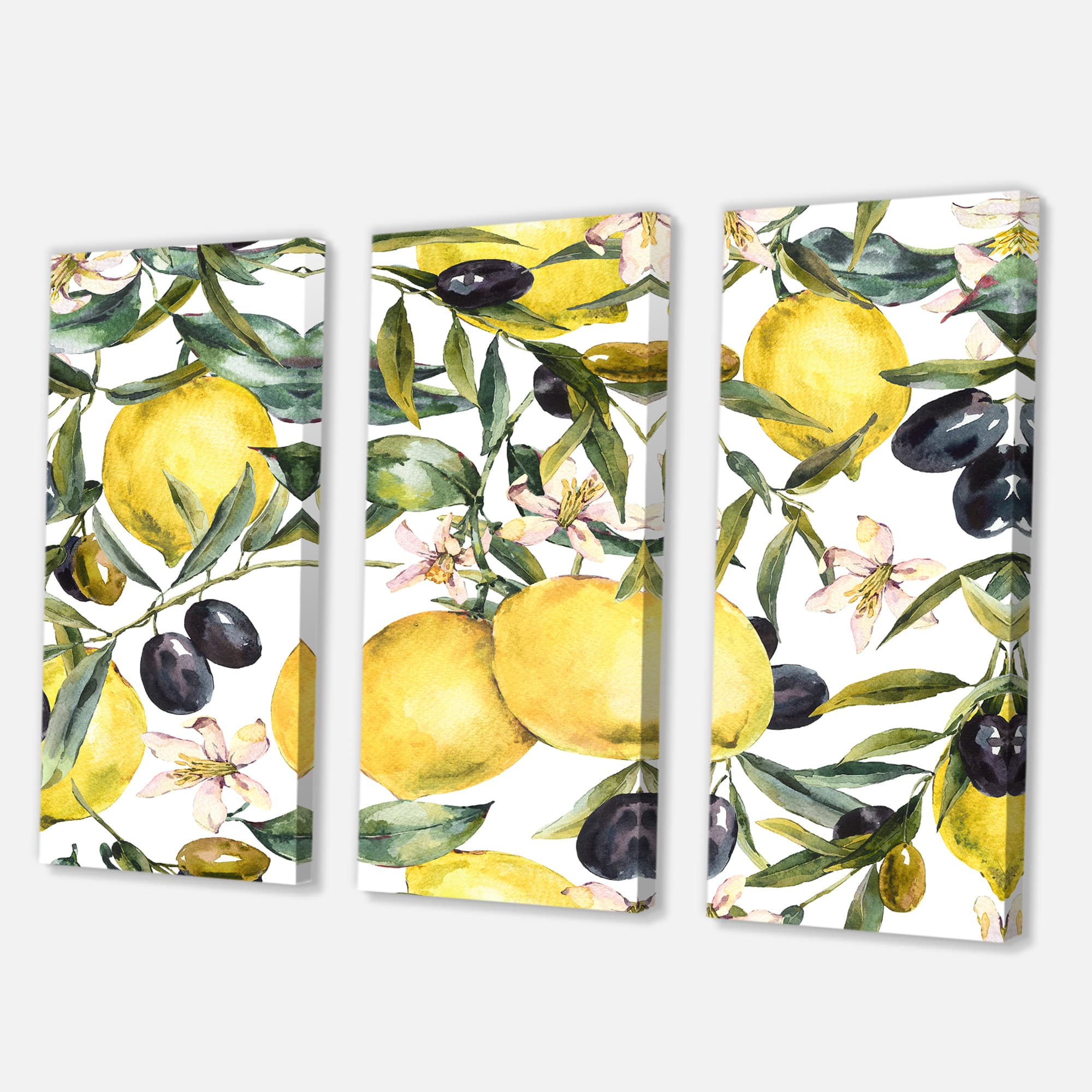 Designart - Lemon and Olive Branches I - Tropical Canvas Wall Art Print