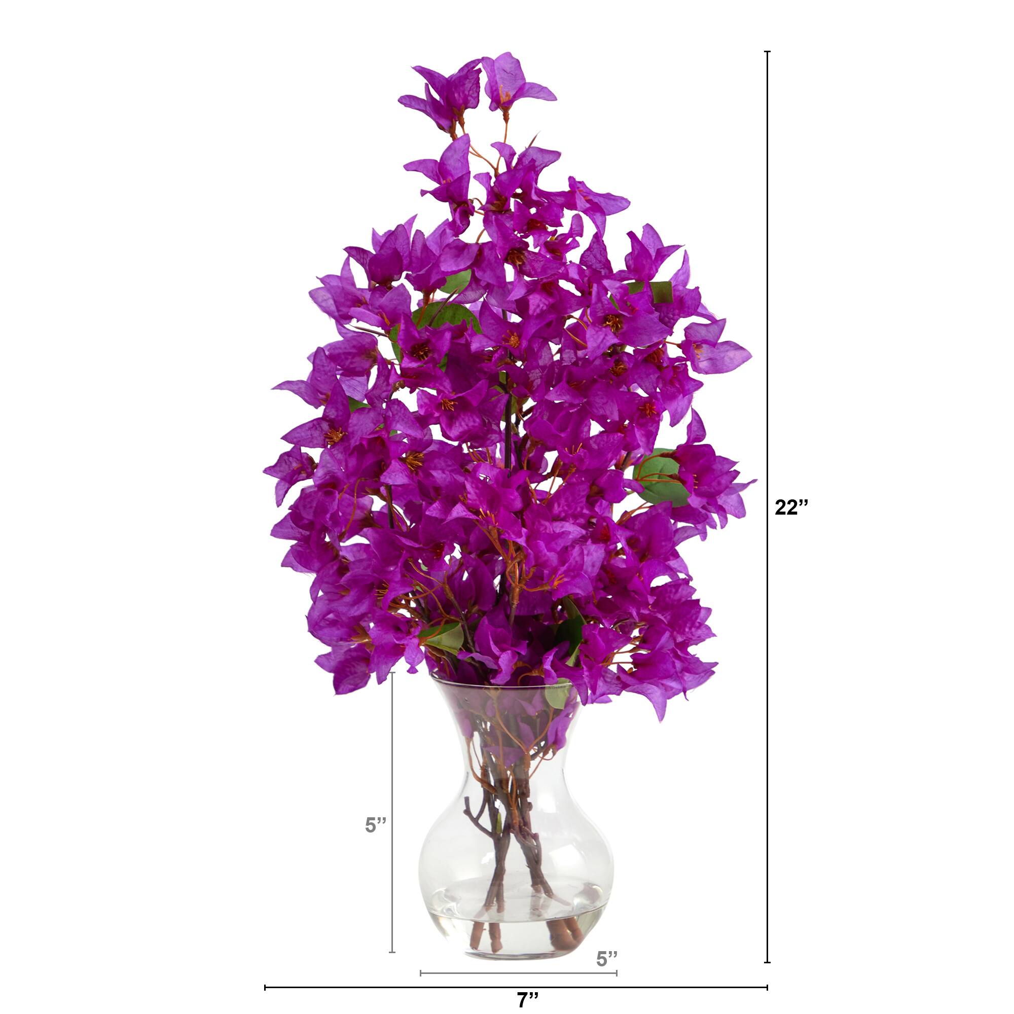 22" Artificial Purple Bougainvillea Arrangement with Fluted Glass Vase
