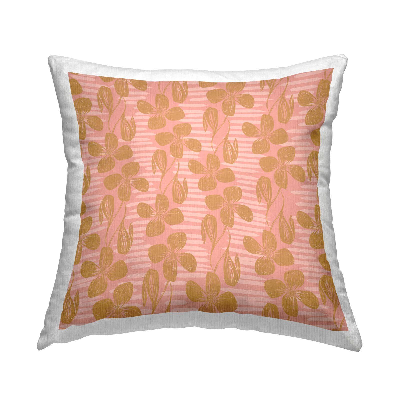 Stupell Industries Casual Flower Petals Pink Stripes Pattern Throw Pillow, 18" x 18"