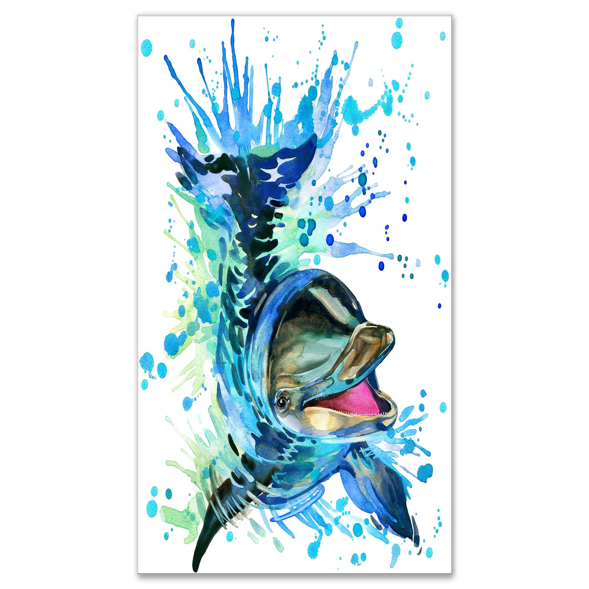 Designart - Large Blue Dolphin Watercolor