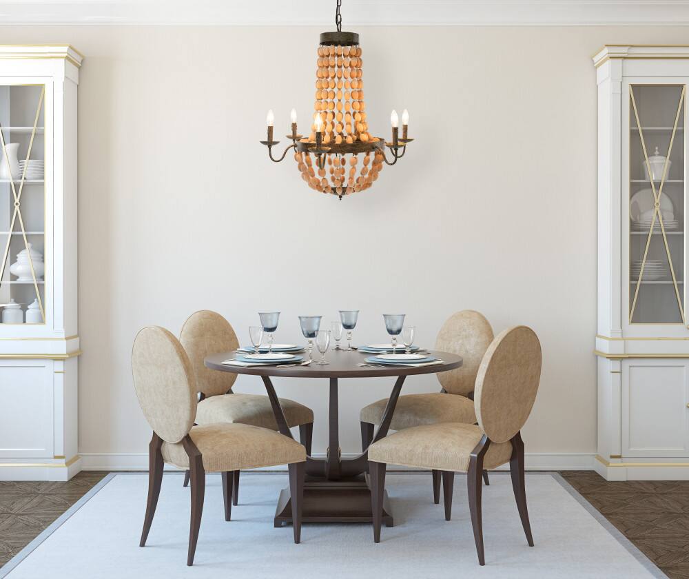 Hello Honey® 38" Brown Rustic Metal and Draped Wood Bead Chandelier