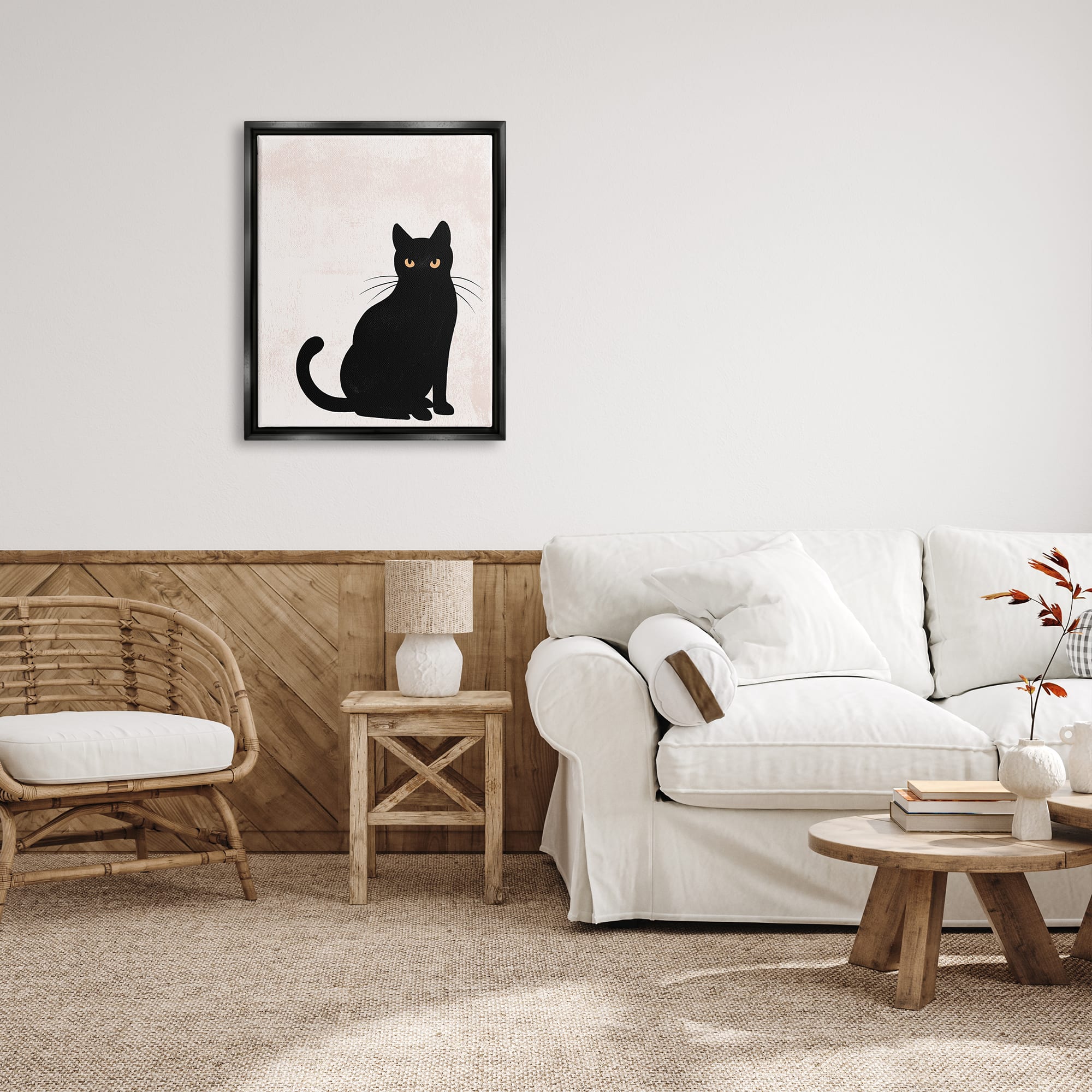 Stupell Industries Halloween Black Cat Silhouette Framed Floater Canvas Wall Art