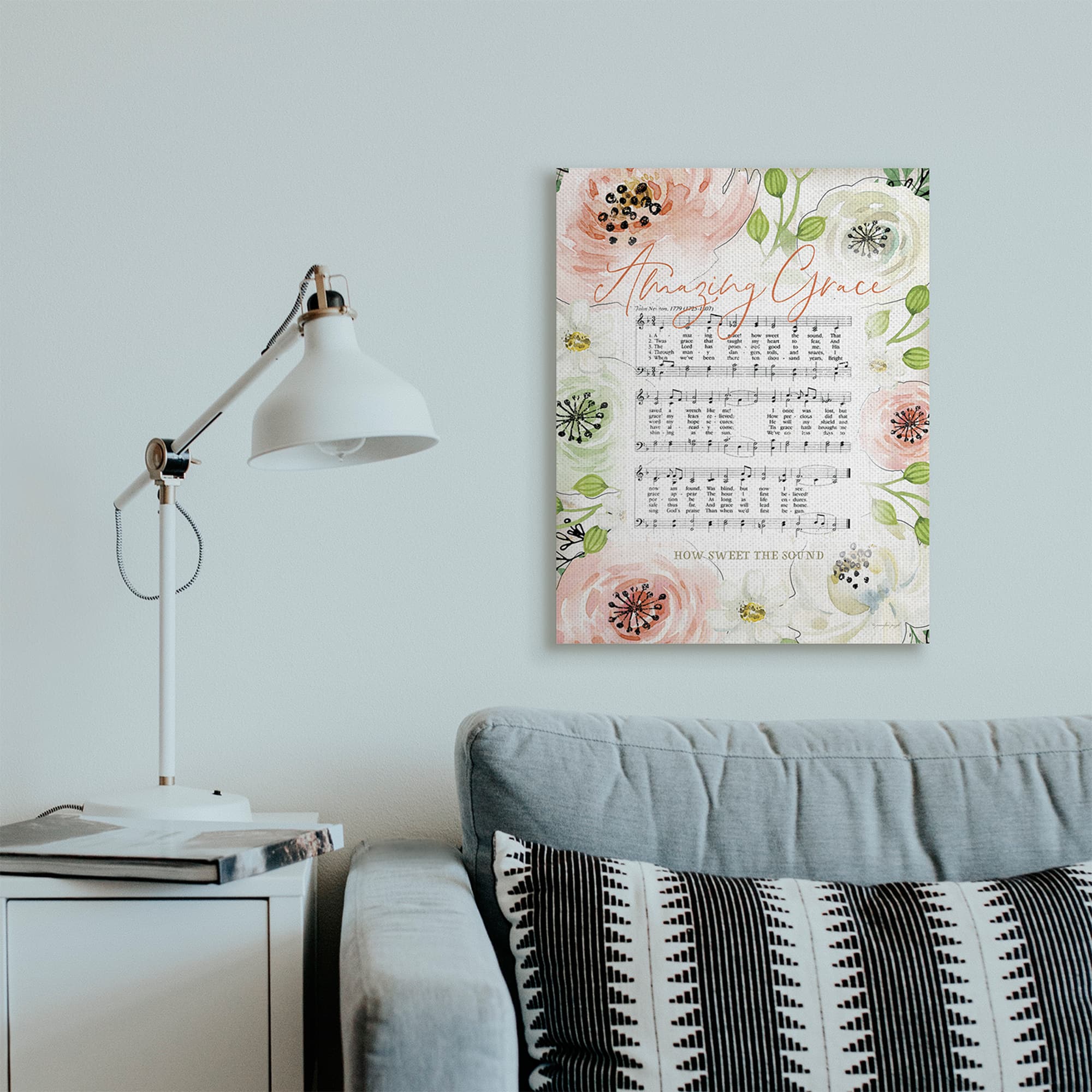 Stupell Industries Amazing Grace Floral Sheet Music Canvas Wall Art