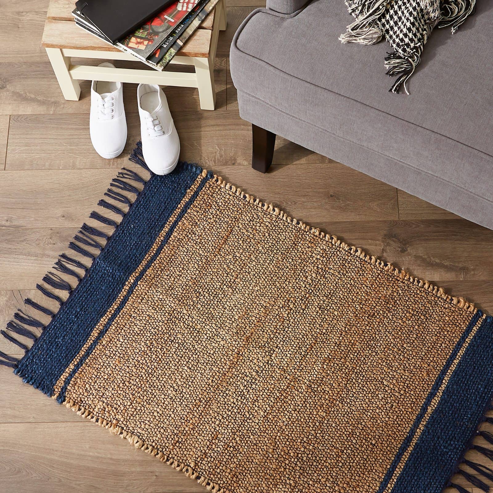 DII® French Blue With Natural Jute Stripes Hand-Loomed Rug, 2ft. x 3ft.