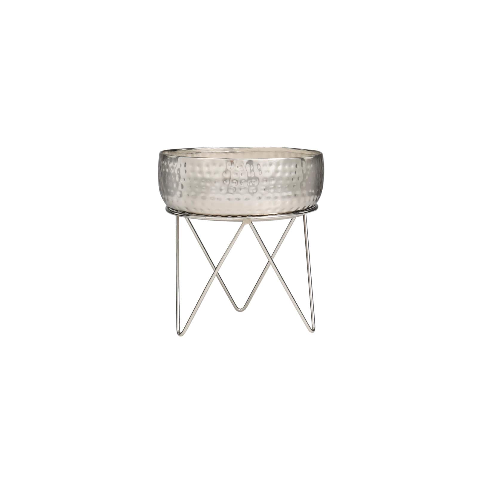 70oz. Campfire Scented White 4 Wick Candle in Silver Bowl with Tripod Stand