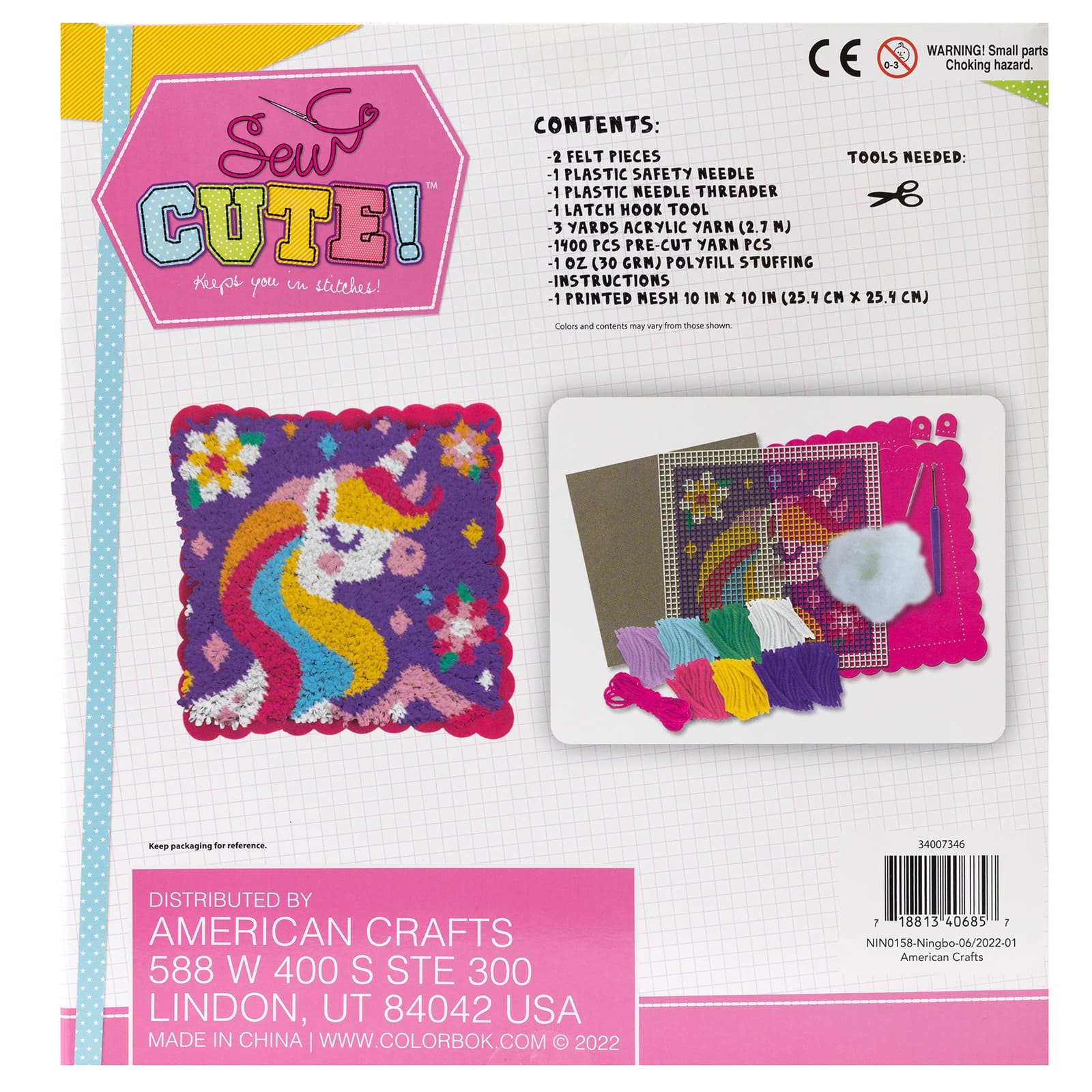 Colorbok® Sew Cute! ™ Unicorn Latch Hook Pillow Kit
