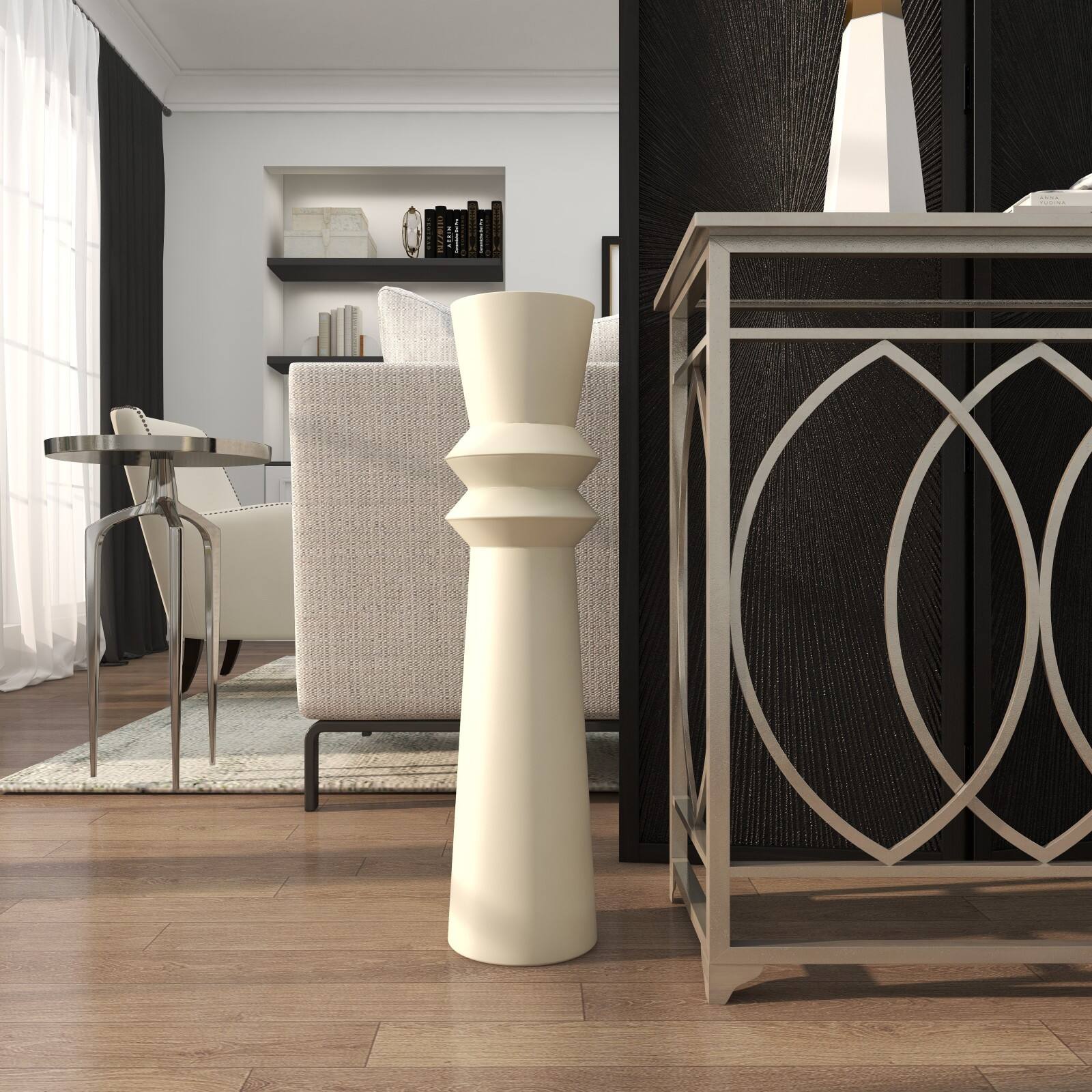 2.5ft. Cream Metal Tall Art Deco Fluted Floor Vase
