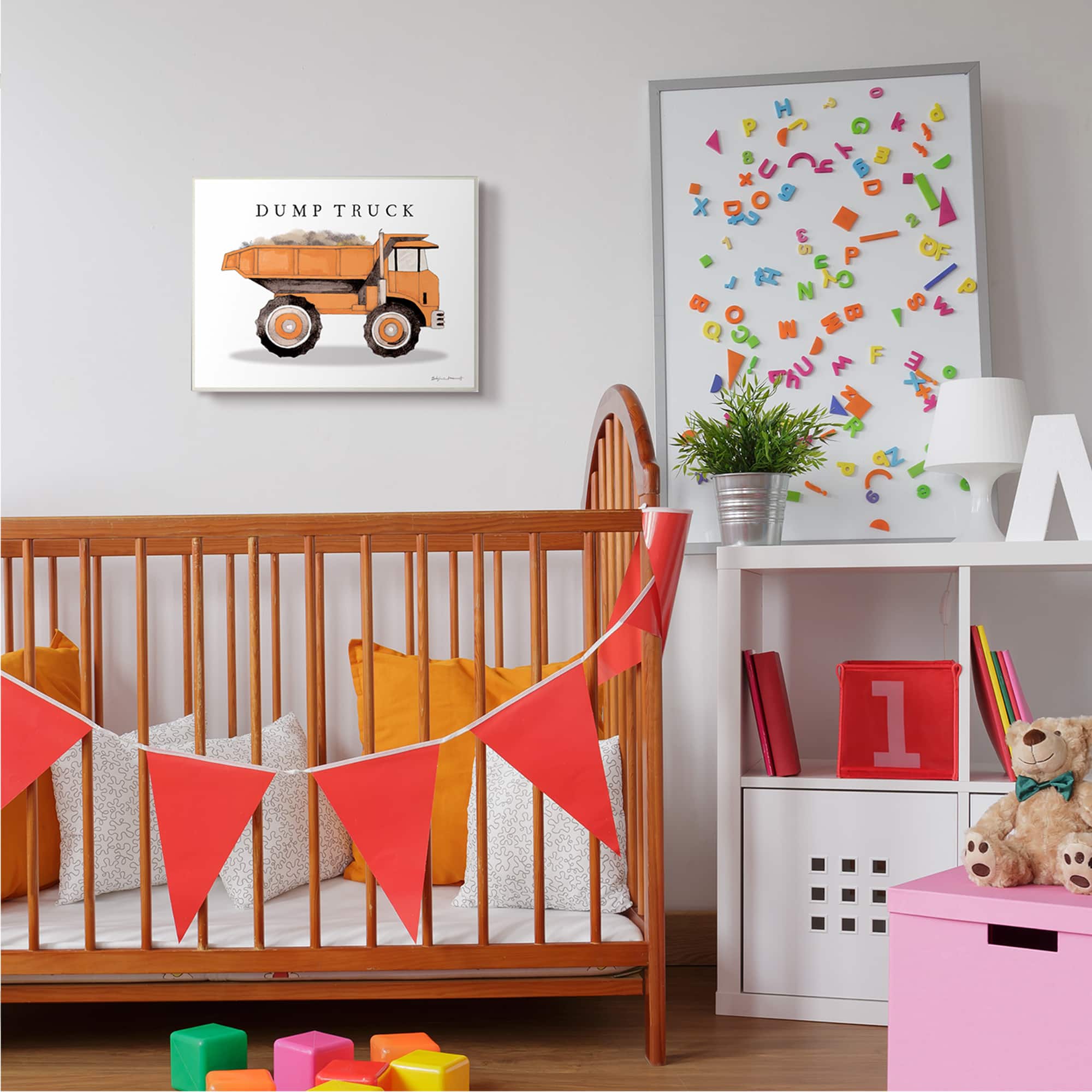 Stupell Industries Orange Dump Truck Traditional Construction Vehicle Wall Plaque