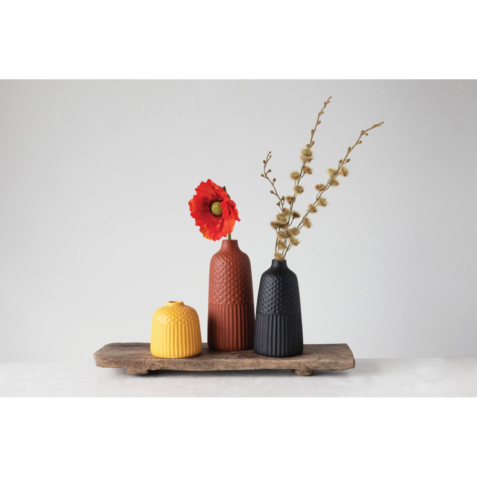 Hello Honey® Embossed Stoneware Vases with Fluted & Polka Dot Designs Set