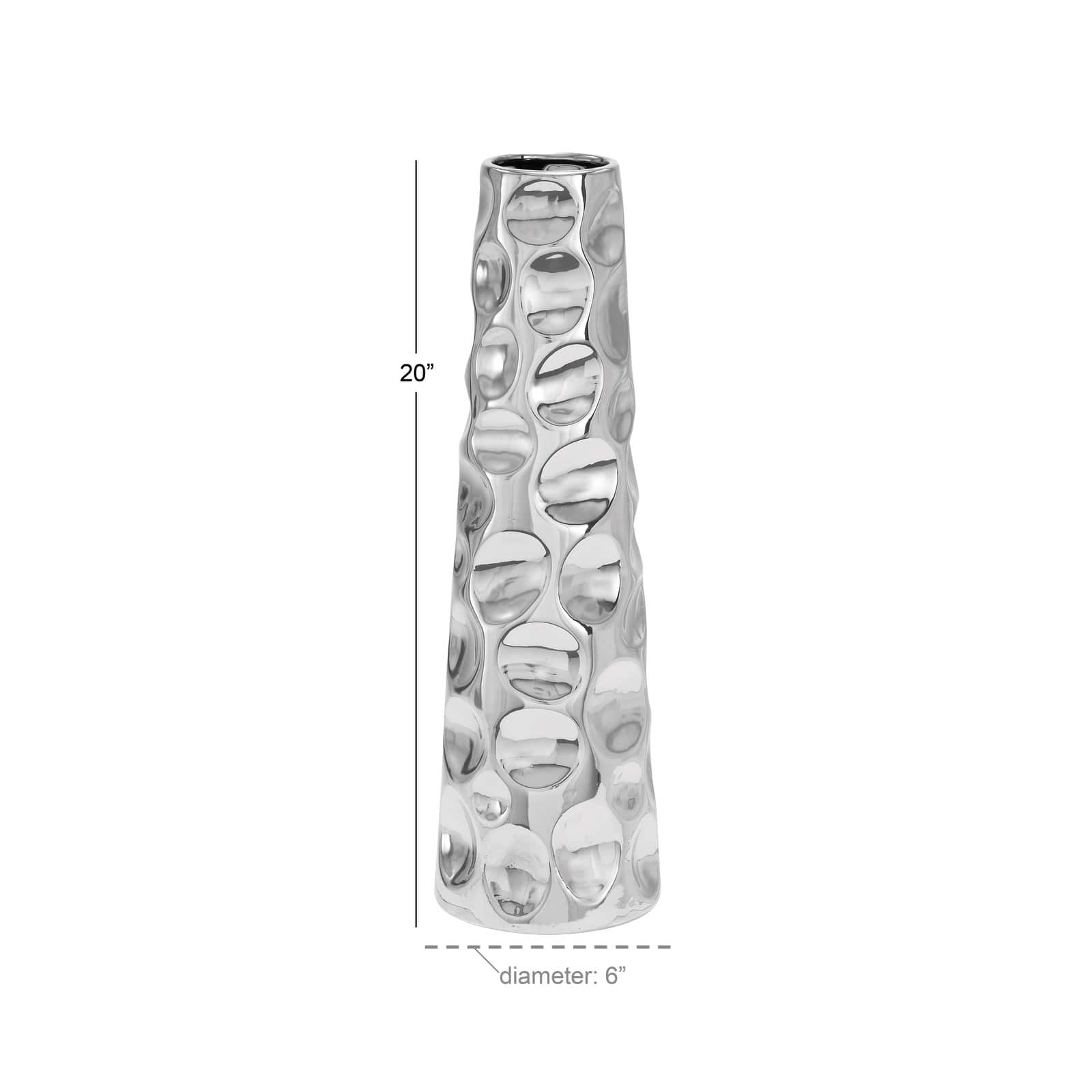 Silver Ceramic Glam Vase, 20" x 6" x 6"