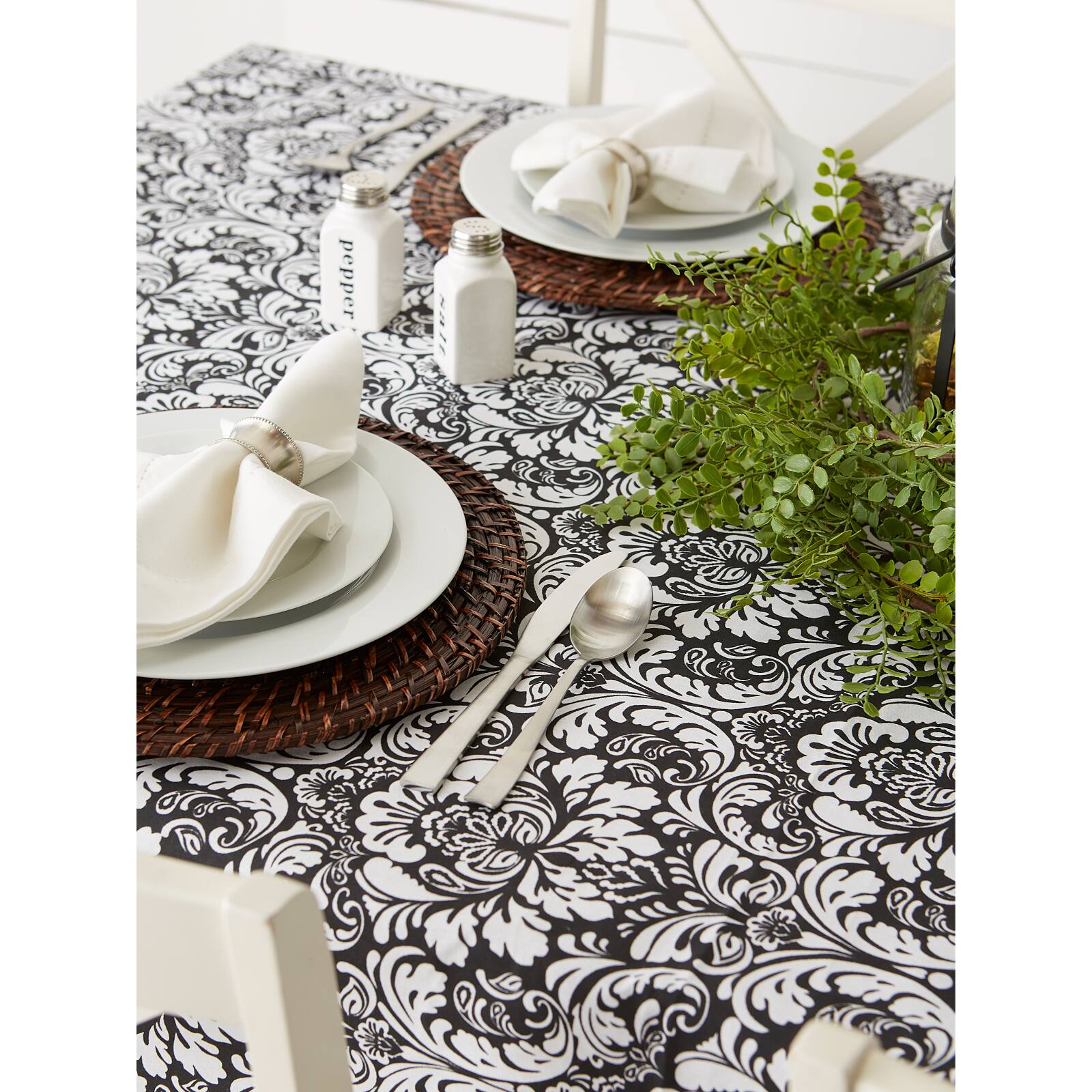 Damask Black Tablecloth 60" x 84"