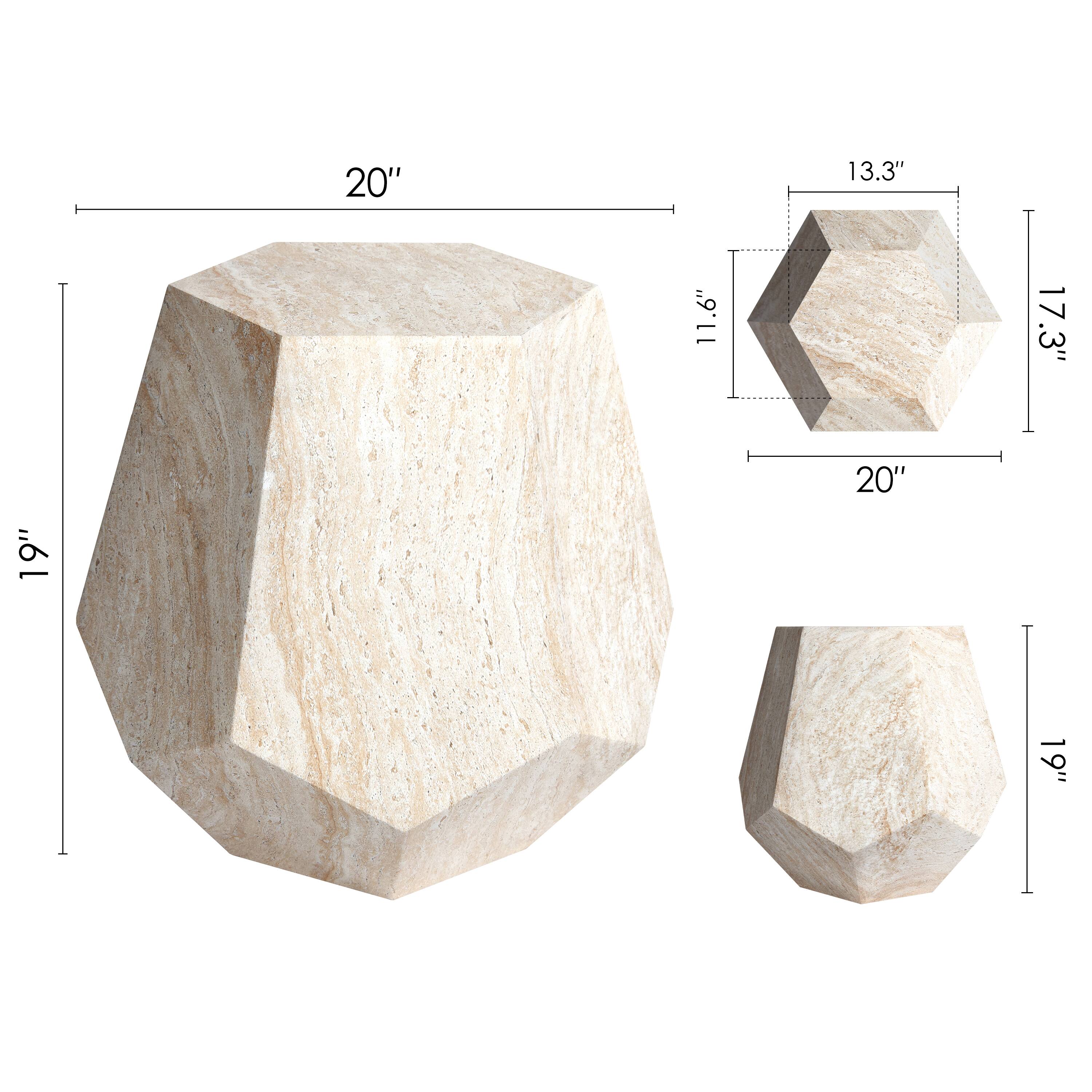 Empire Art Direct 20" Hexagonal Travertine Stone Finish MGO Side Accent Table