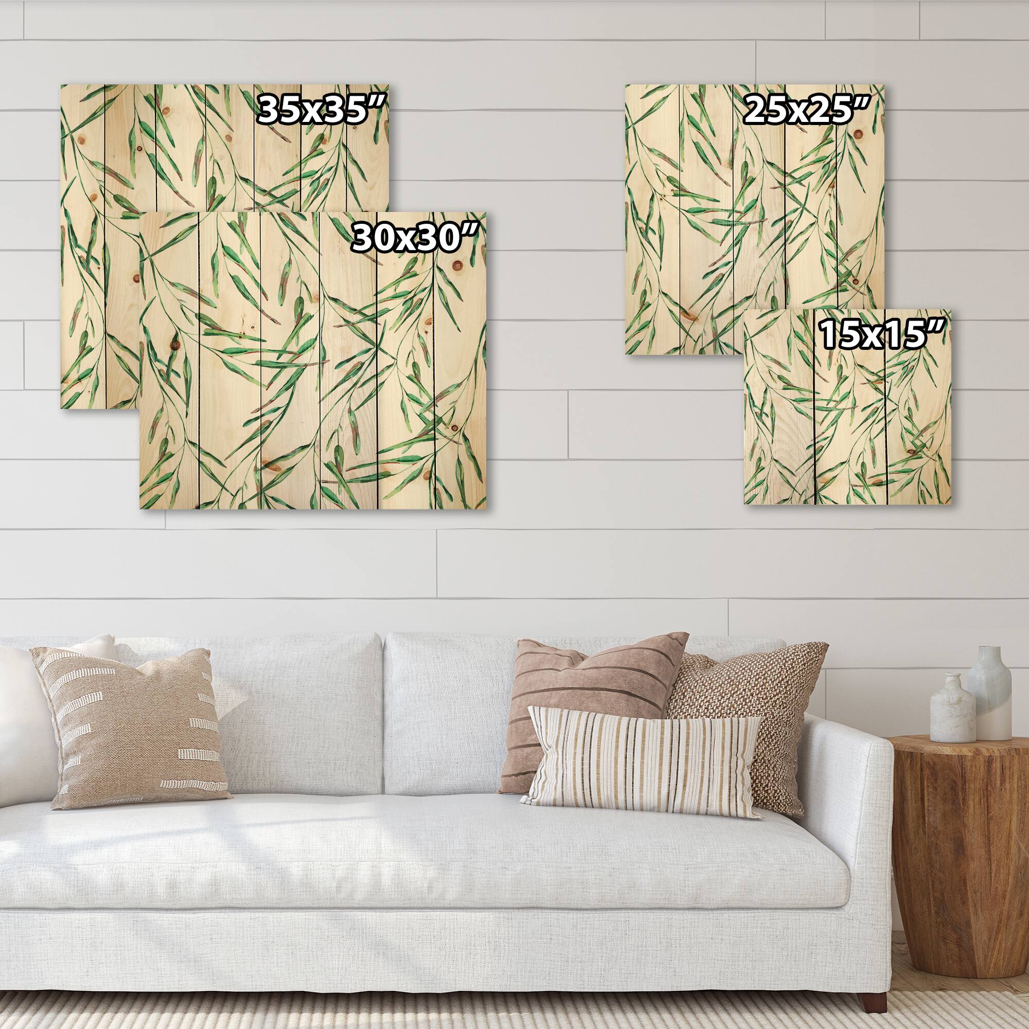 Designart - Tropical Green Leaves In Summer Times II - Tropical Print on Natural Pine Wood