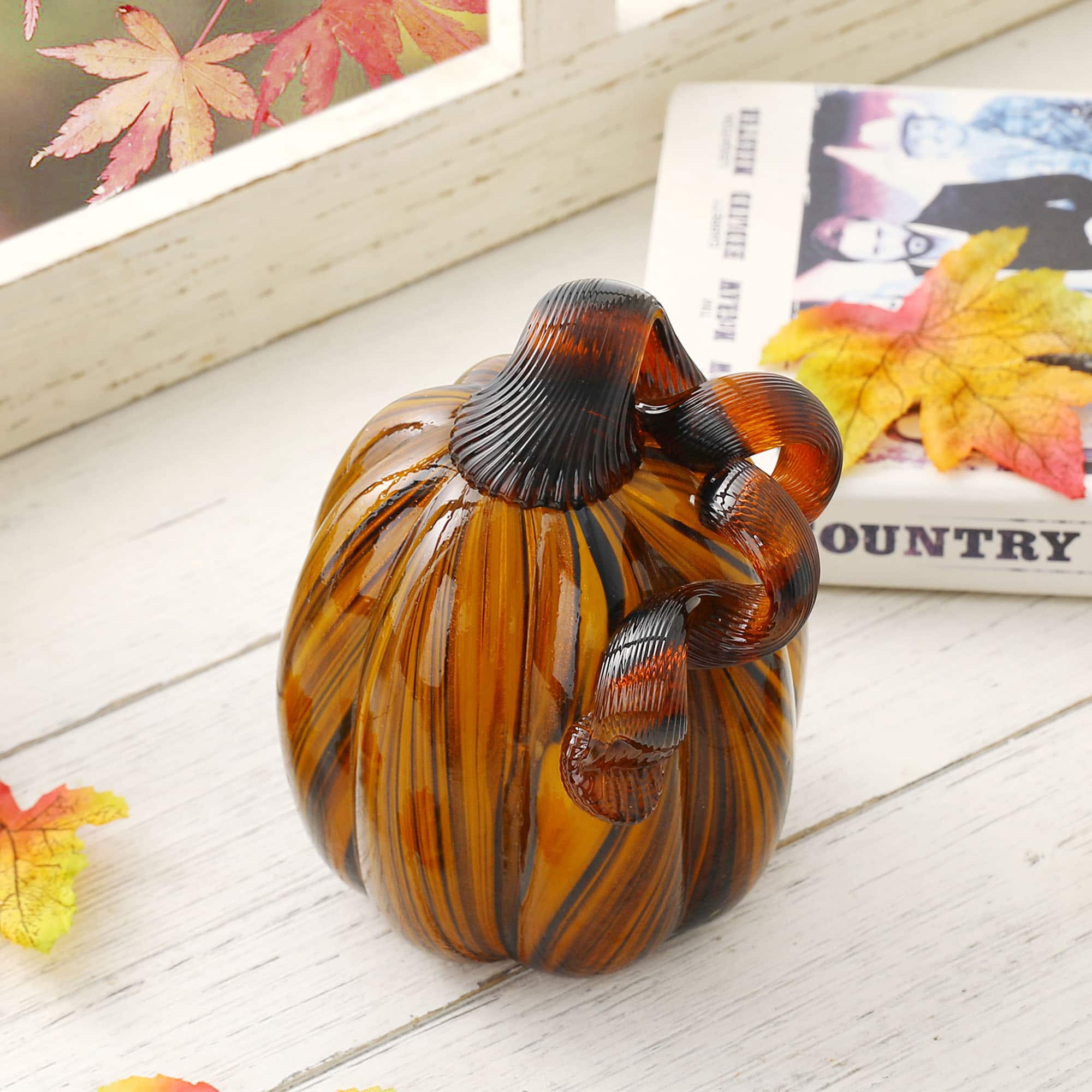 Glitzhome® Medium Glass Pumpkin, Multicolor Stripes