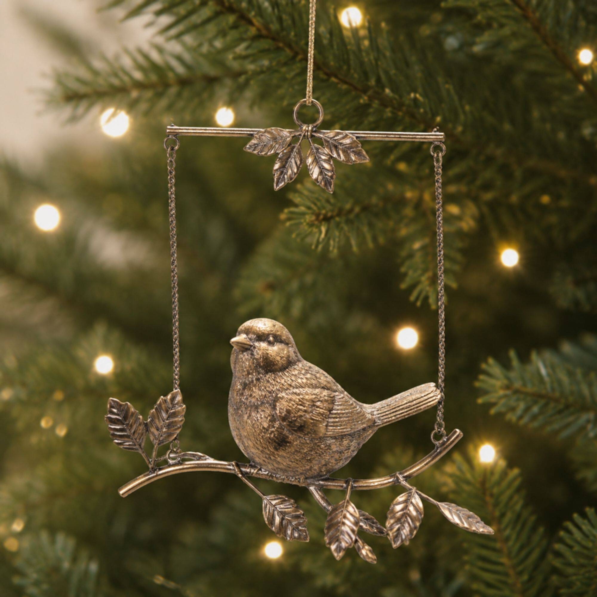 Melrose 7" Gold Bird on Branch Hanging Ornaments, 4ct.