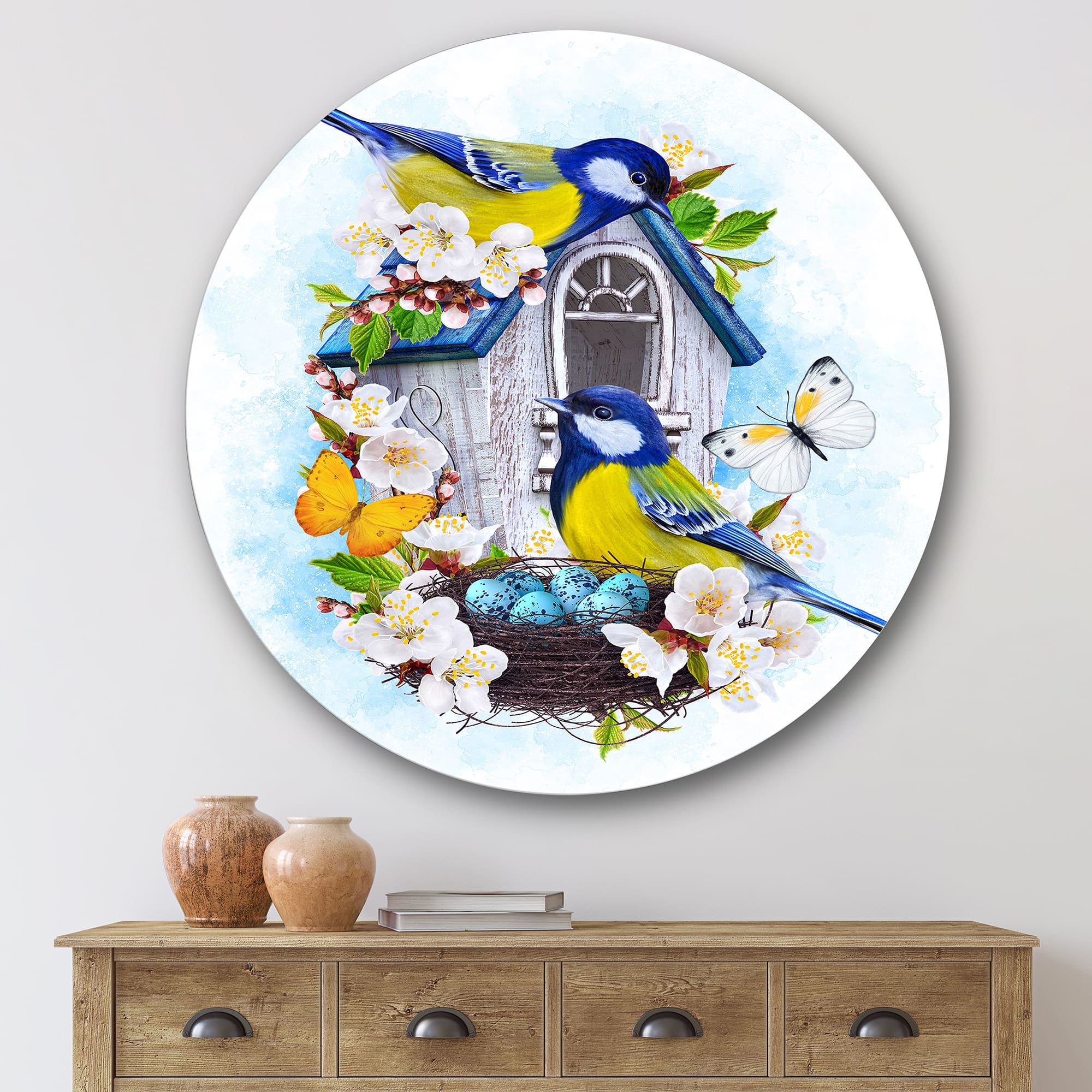 Designart - Two Tit Birds Sitting Near The Nest With Eggs I
