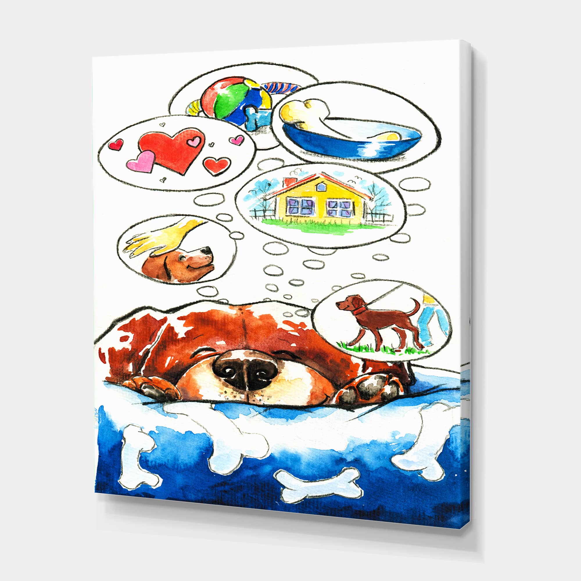 Designart - Dog Dreams - Children's Art Canvas Wall Art Print