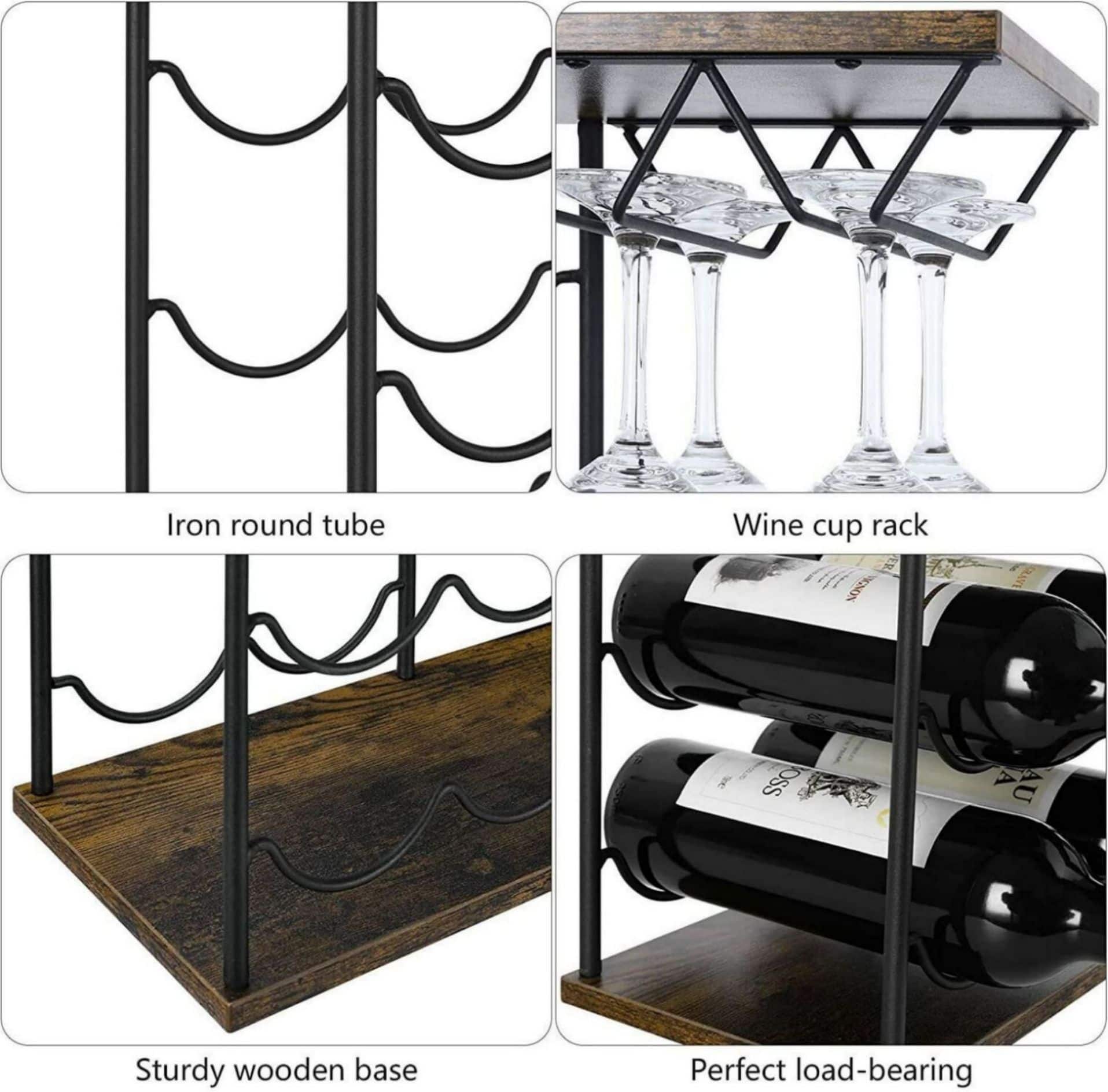 NEX™ 16.5" Dark Brown Countertop Wine Bottle & Glass Rack