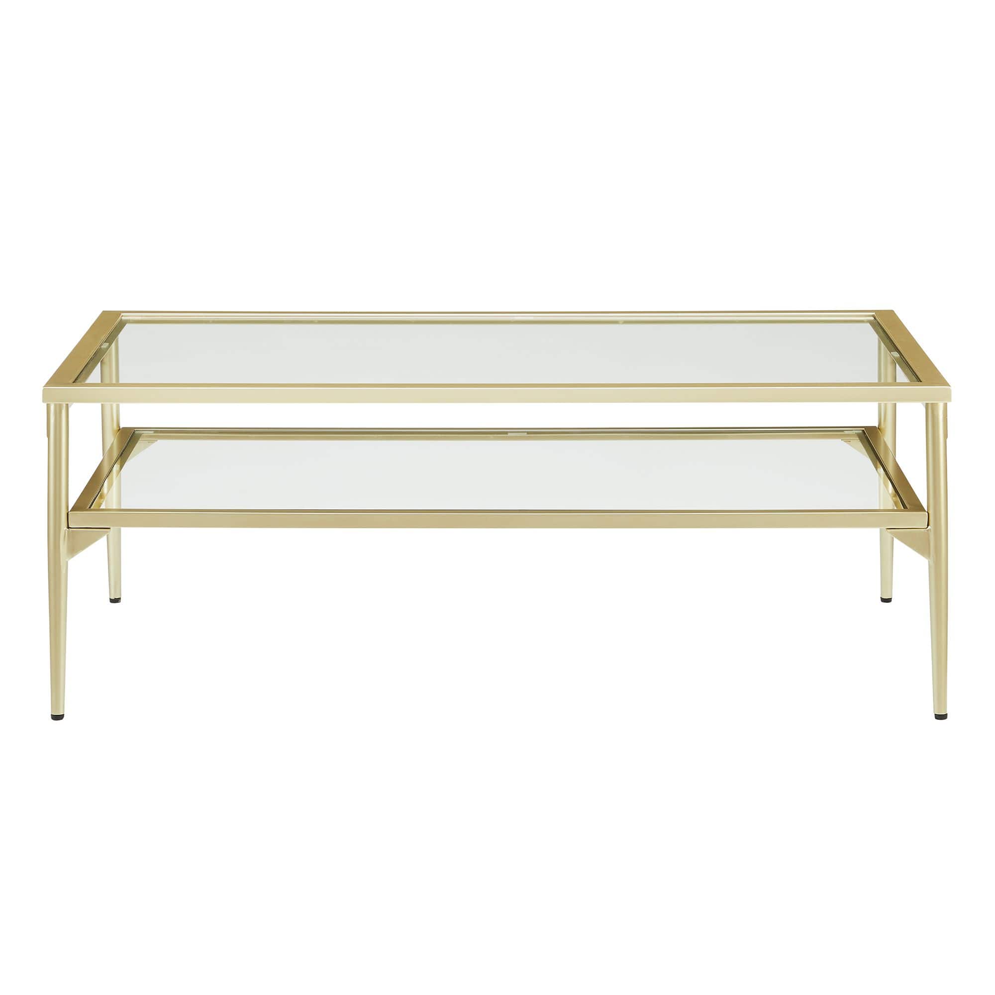 42" Gold Two Tier Glass and Metal Coffee Table