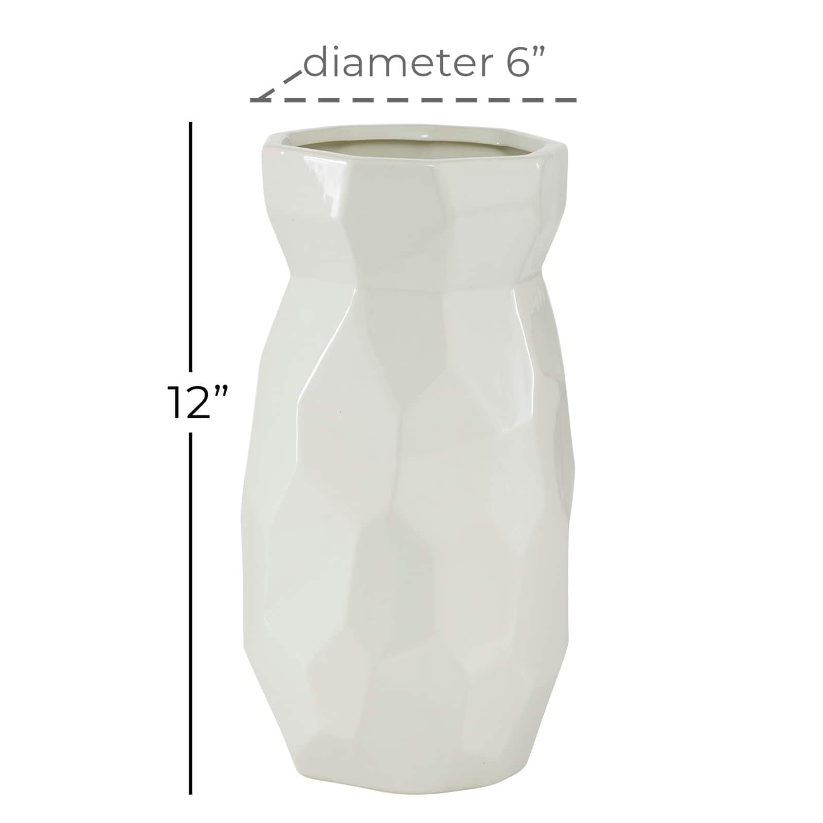 CosmoLiving by Cosmopolitan White Ceramic Modern Vase, 12" x 6" x 6"