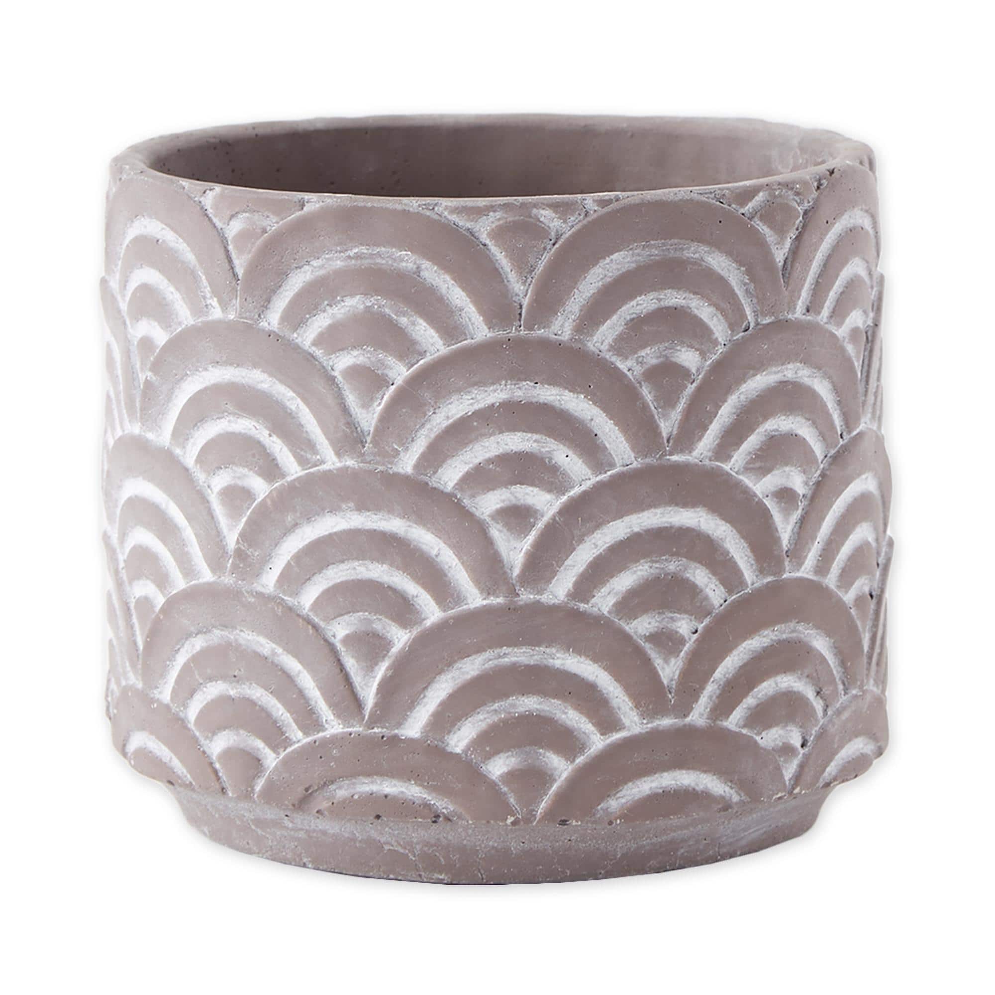 Black Scalloped Cement Flower Pot Set