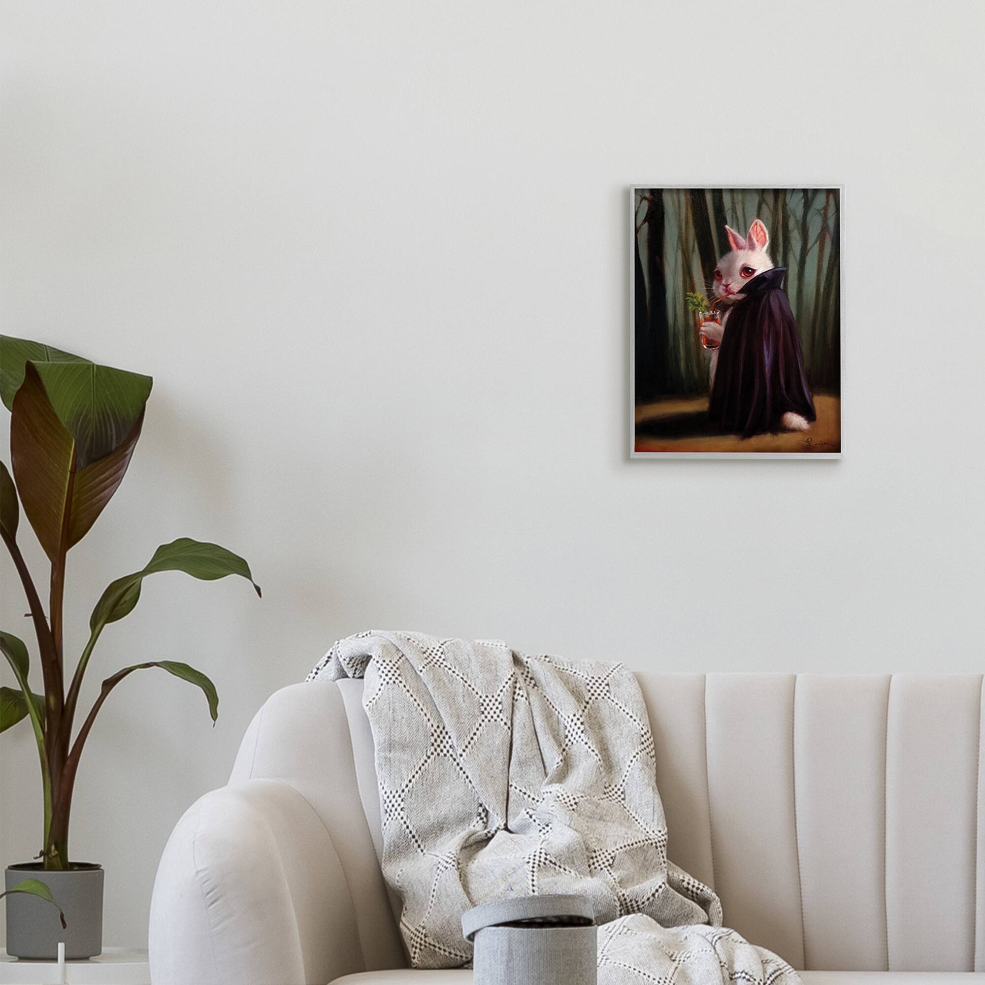 Stupell Industries Vampire Rabbit Drinking Bloody Mary Dark Forest Framed Wall Art