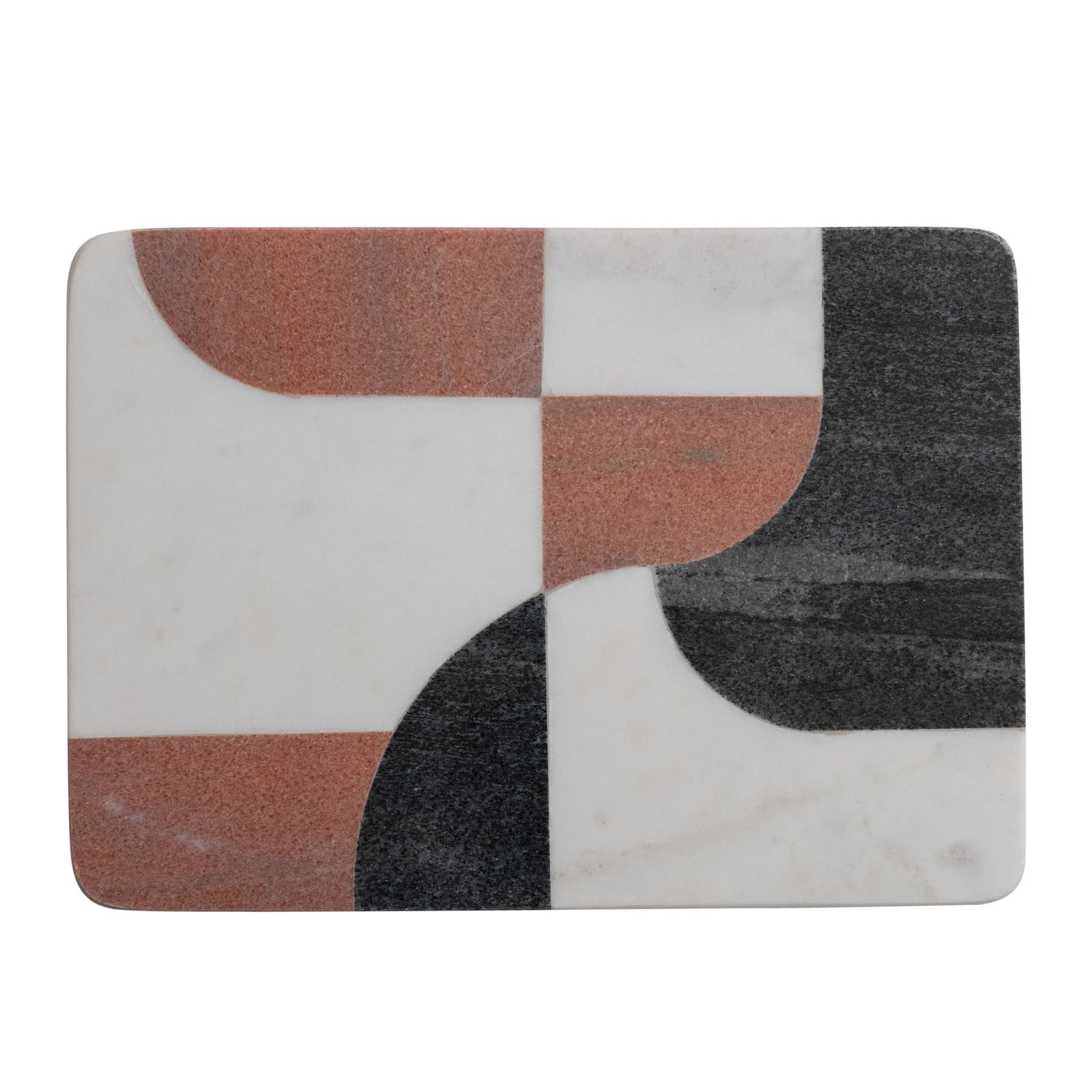 Hello Honey Marble Cutting Board with Abstract Design, White, Rust Color and Black