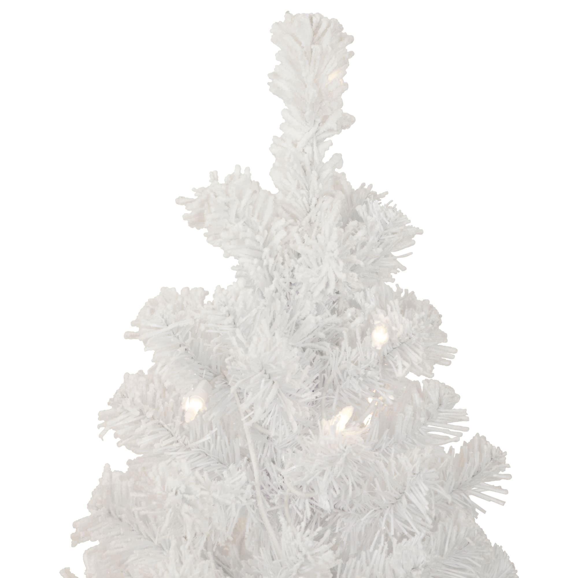 3.5ft. Pre-Lit Flocked White Winter Pine Tinsel Artificial Potted Christmas Tree, Clear Lights