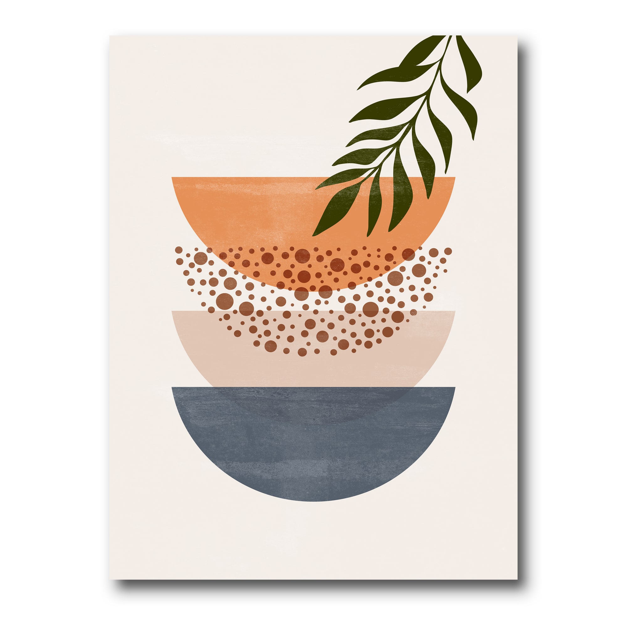 Designart - Abstract Geometrical Sun and Moon With Leaf III - Modern Canvas Wall Art Print