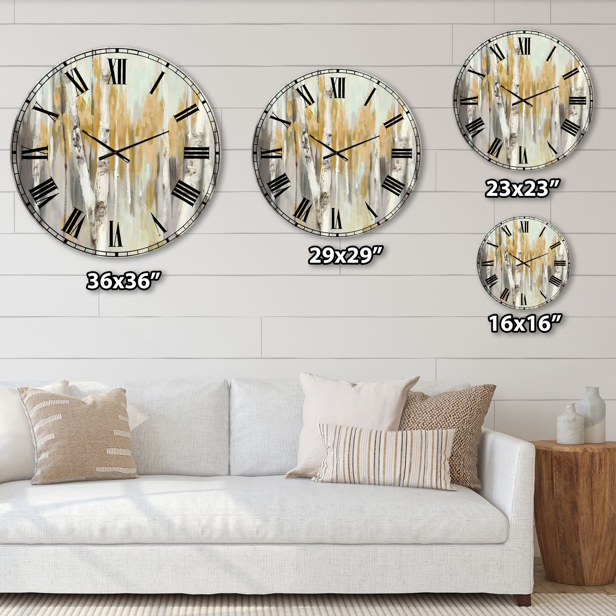 Designart 'Silver And Yellow Birch Forest Farmhouse Wall Clock