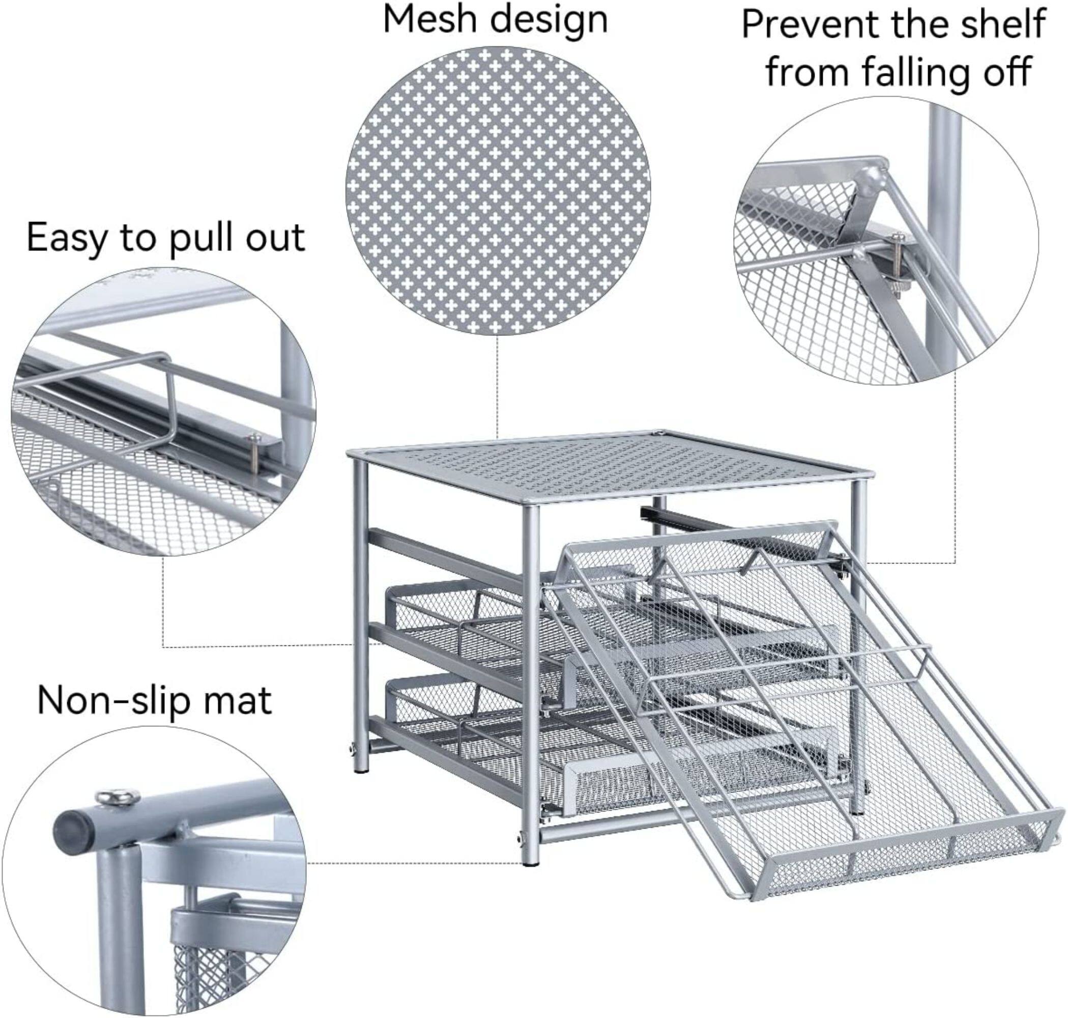 NEX™ 3-Tier 18-Bottle Metal Spice Rack with Drawer Organizer