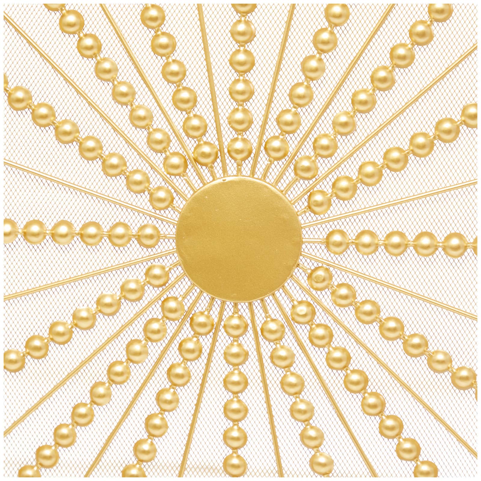 Gold Metal Foldable 3-Panel Starburst Fireplace Screen with Bead Inspired Rays