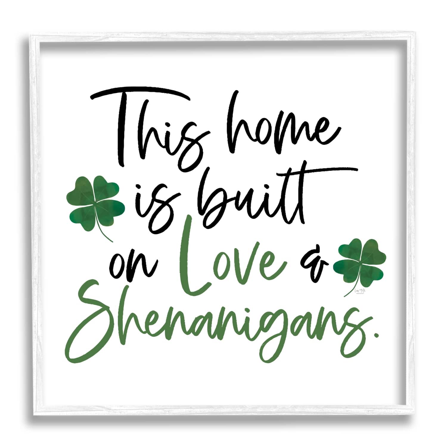 Stupell Industries Love & Shenanigans Lucky Green Clover Calligraphy Quote Framed Giclee Art