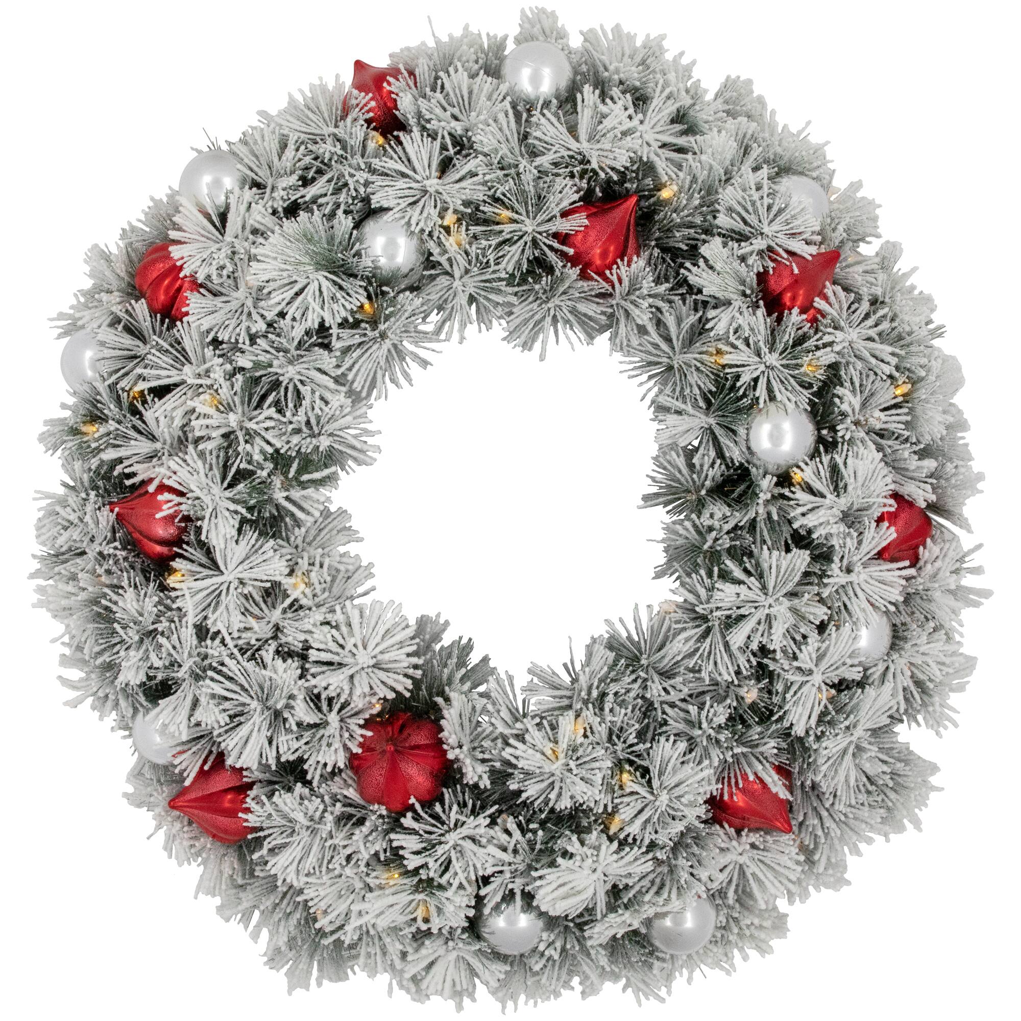30" Pre-Lit Snowy Bristle Pine Artificial Christmas Wreath, Warm White Lights By Northlight | Michaels®