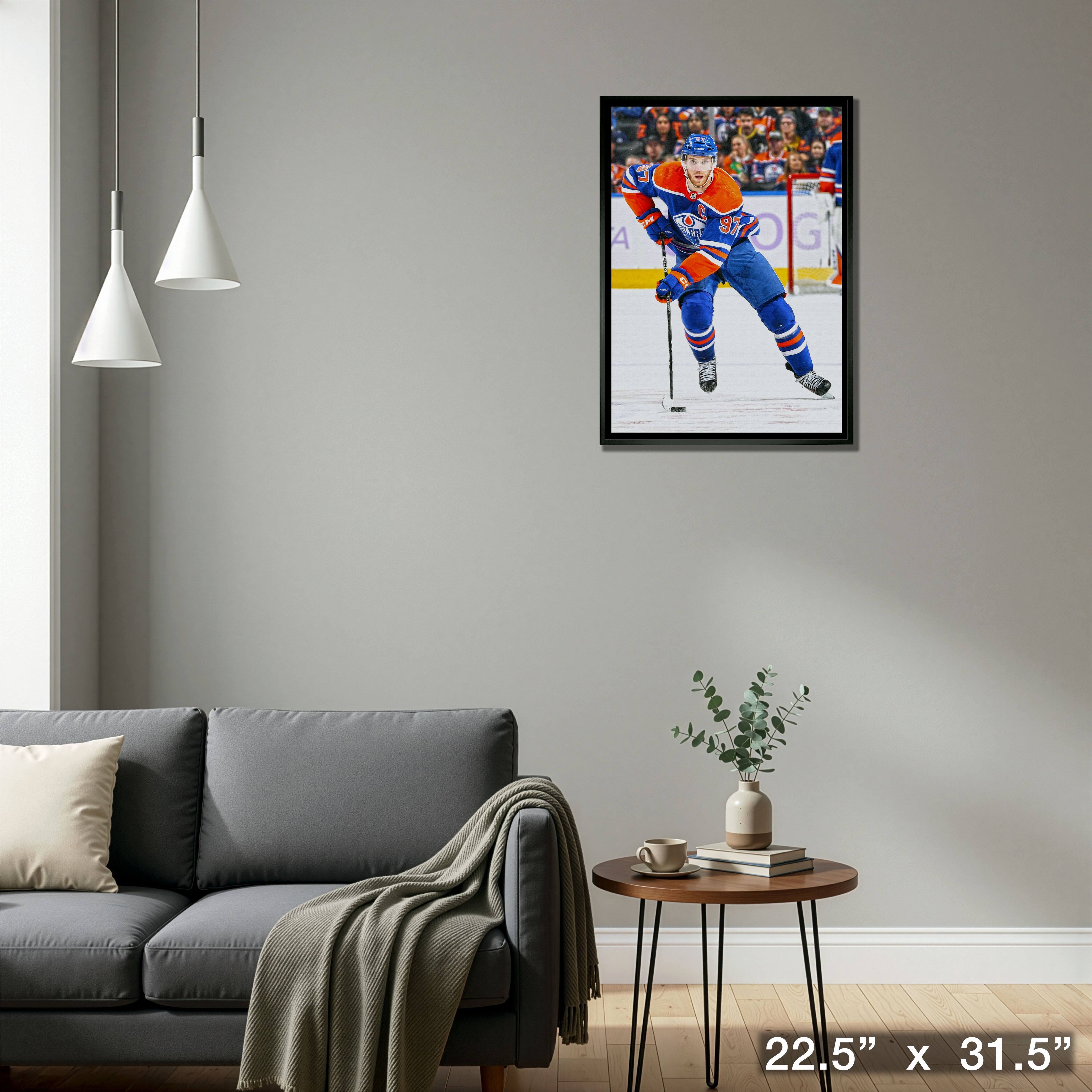 Connor McDavid Framed 20" x 29" Canvas Oilers Action-V 22.5" x 31.5"