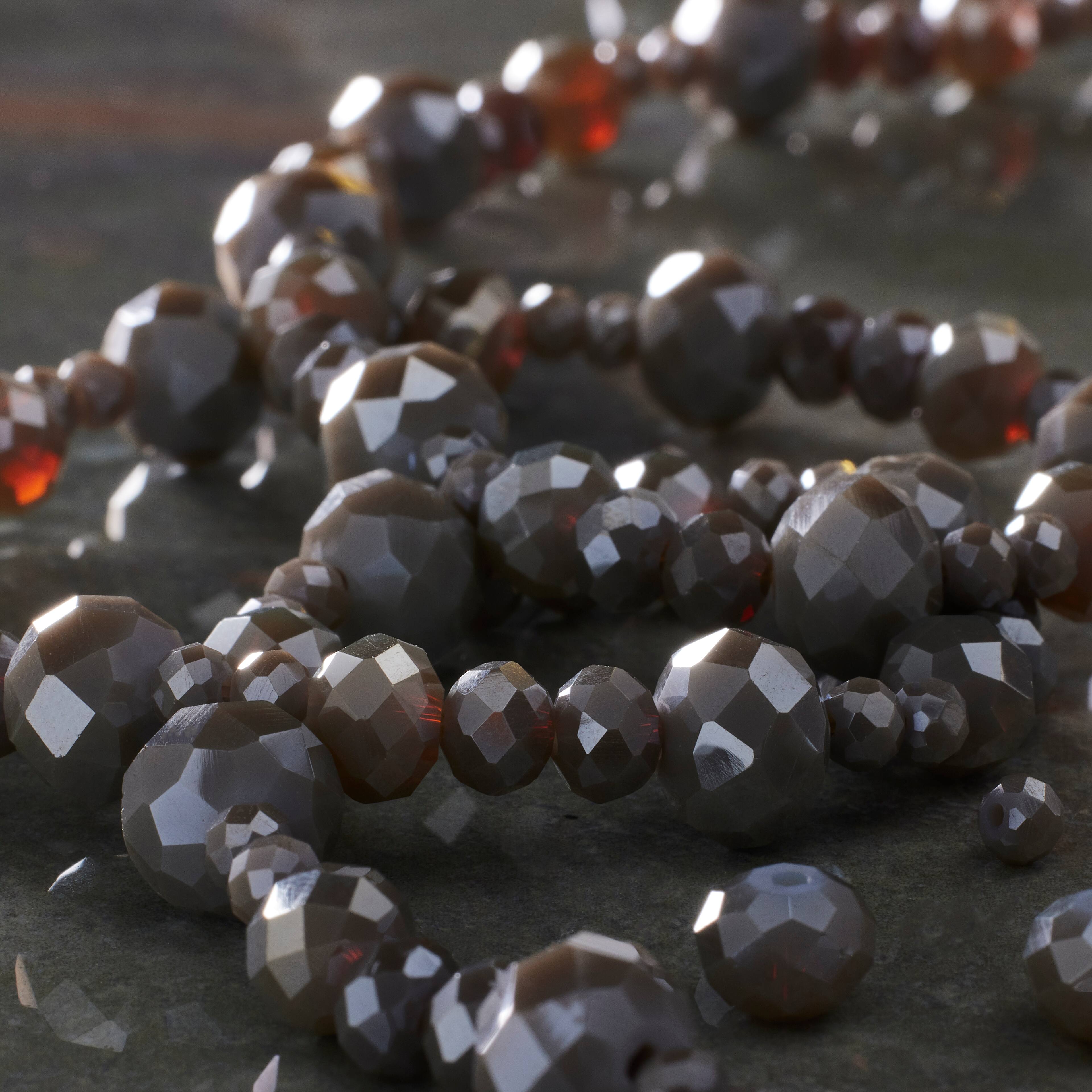 12 Packs: 4 ct. (48 total) Gray Faceted Glass Rondelle Bead Strands by Bead Landing™