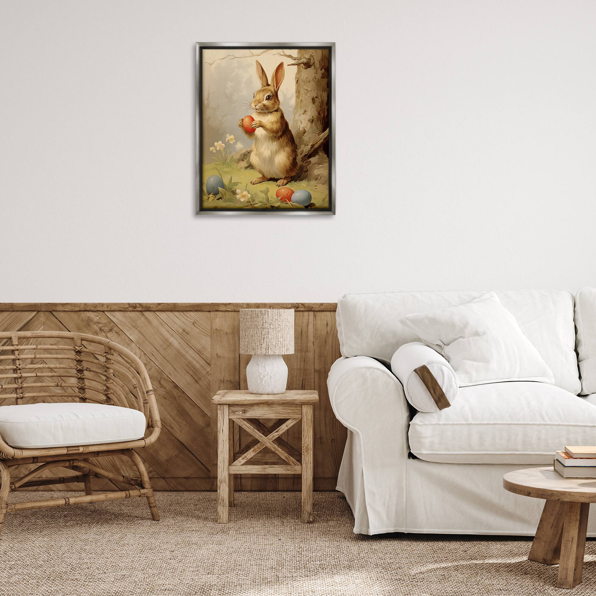 Stupell Industries Easter Bunny in Nature Floating Frame Wall Art