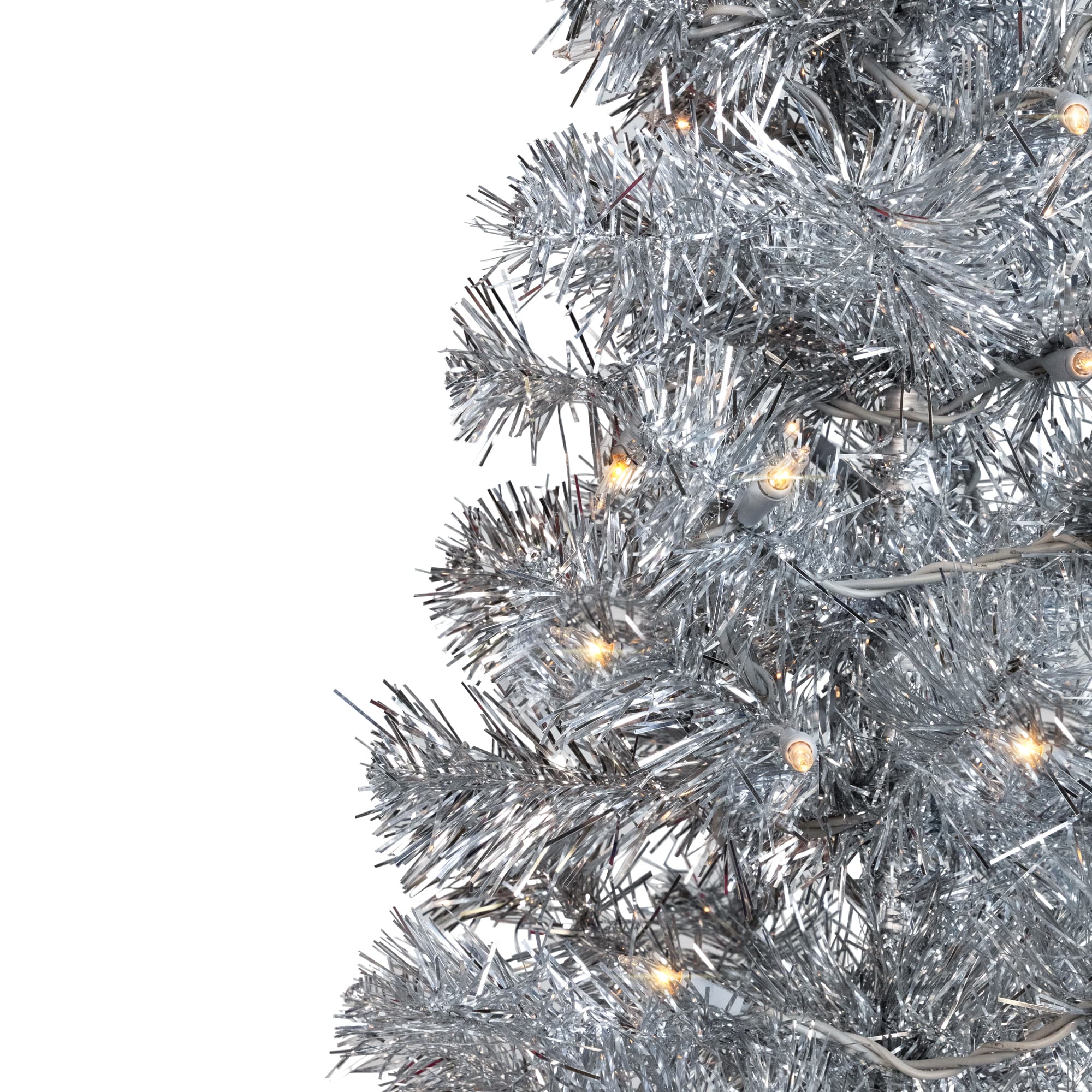3ft. Pre-Lit Silver Tinsel Artificial Christmas Tree, Clear Lights
