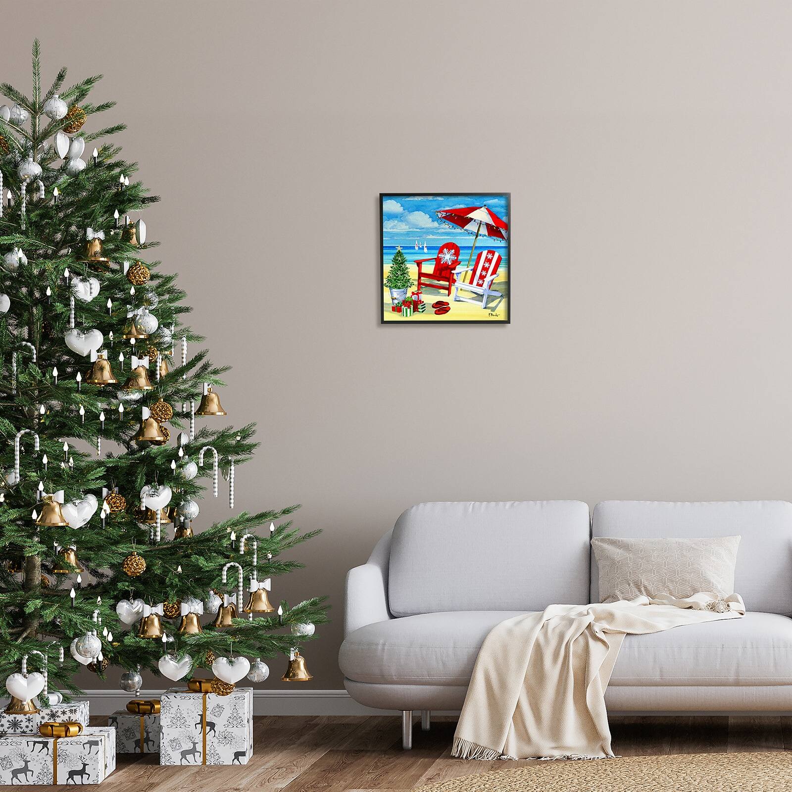 Stupell Industries Christmas Coastal Scene Framed Giclee Art