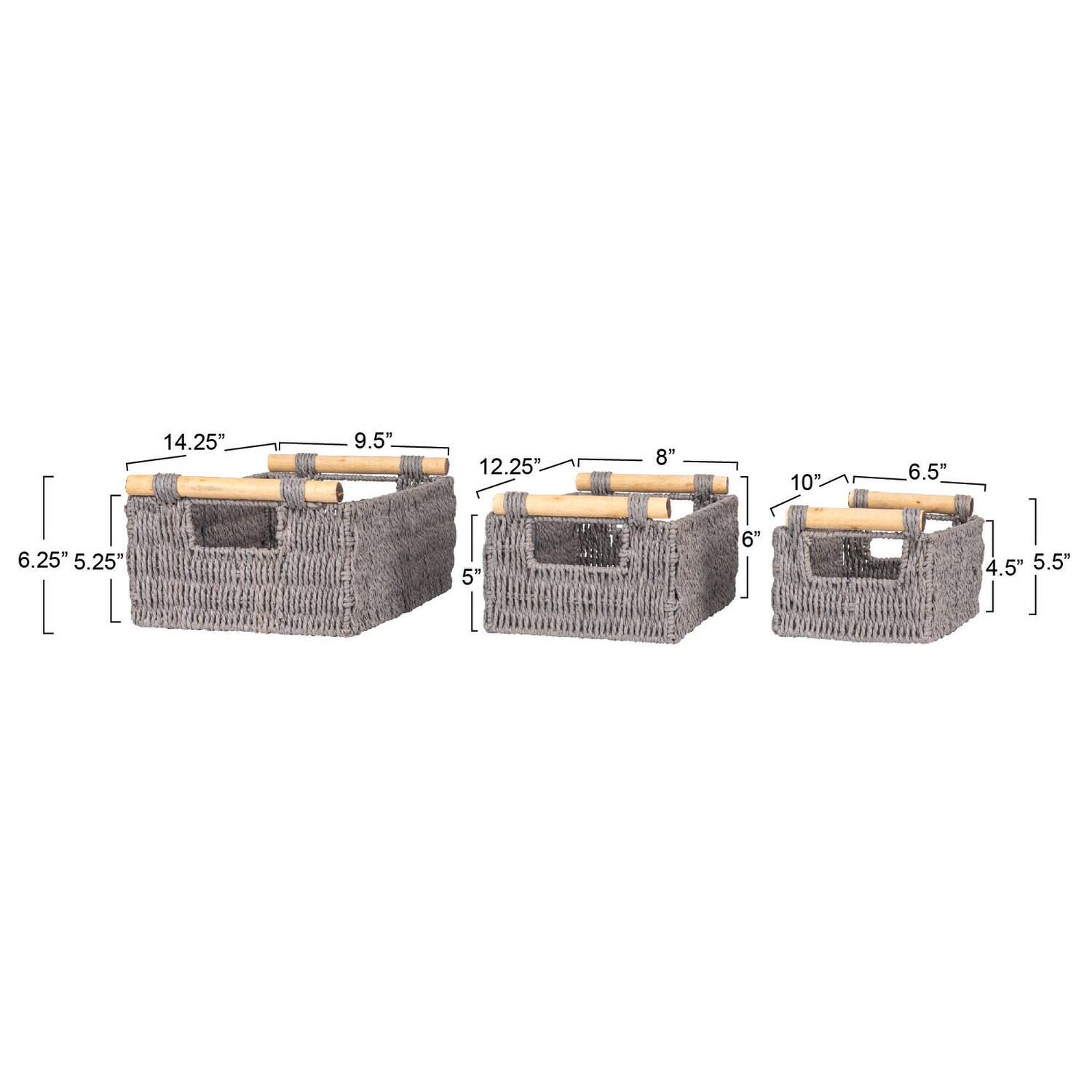 Household Essentials Paper Rope with Wooden Handles Basket Set
