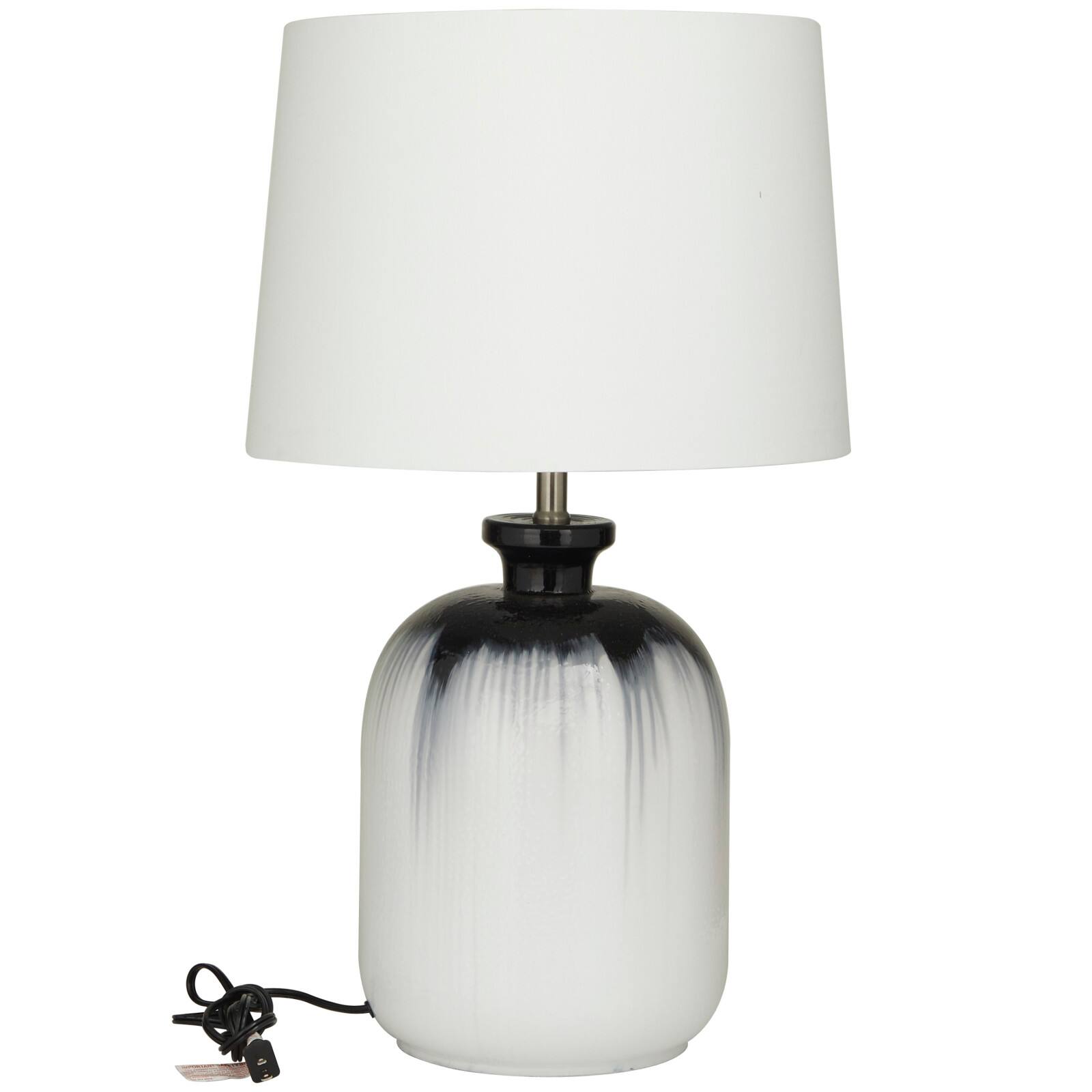 White Glass Gourd Style Base Table Lamp with Drum Shade 17" x 17" x 29"