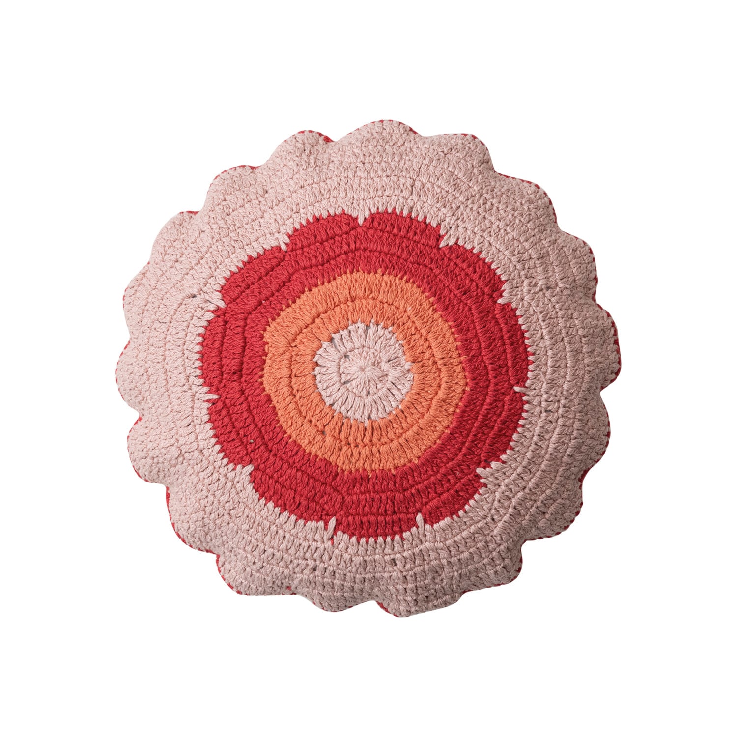 Hello Honey® 18" Pink & Orange Crocheted Pillow with Scalloped Edge