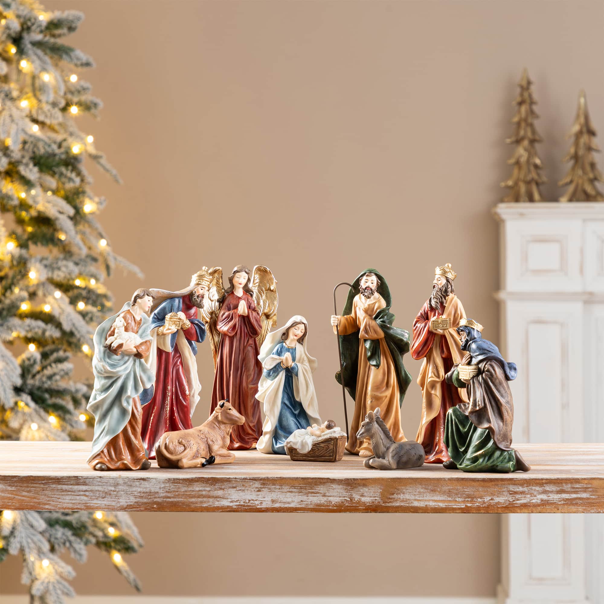 Glitzhome® 8" 10-Piece Christmas Nativity Figurine Set