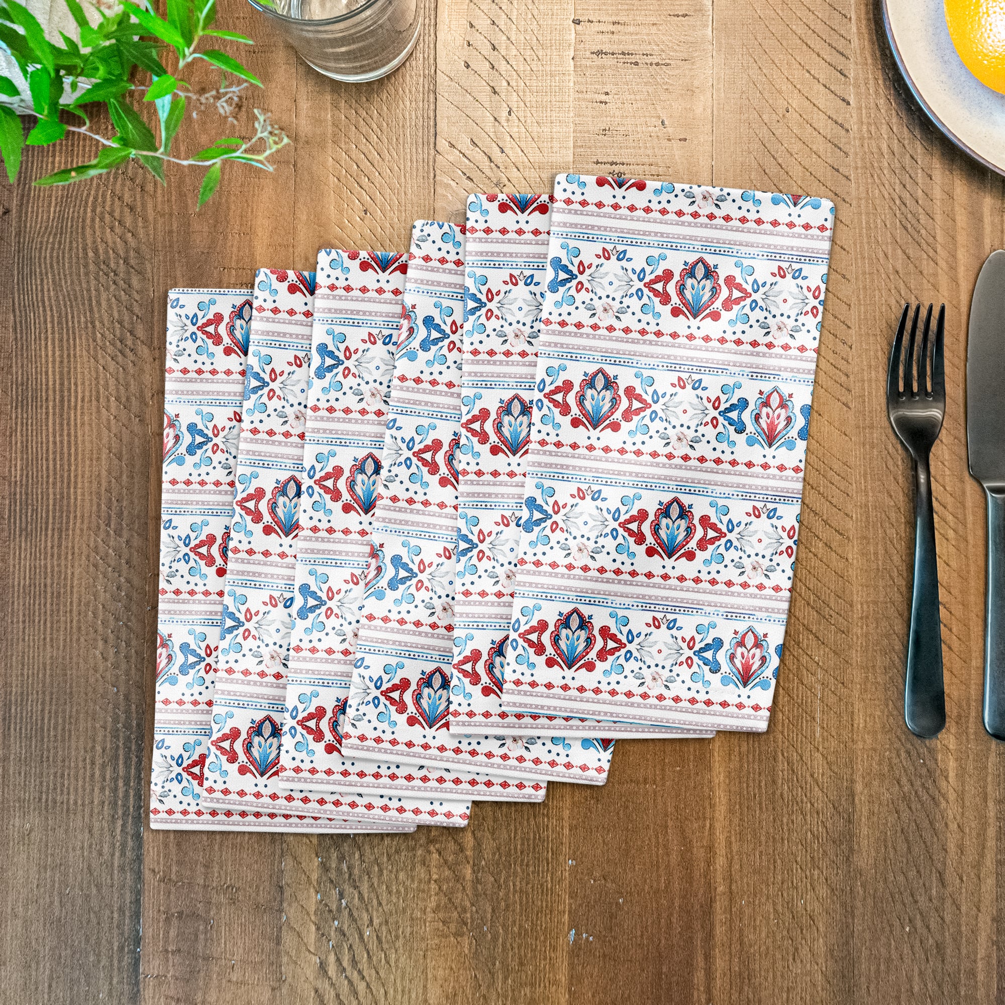 Patriotic Watercolor Paisley Pattern Cotton Twill Napkin