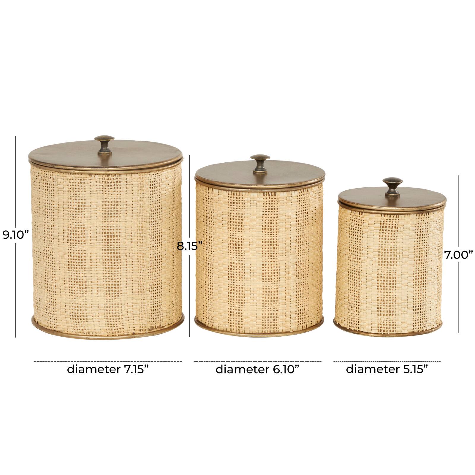 Beige & Gold Woven Paper Decorative Jar Set