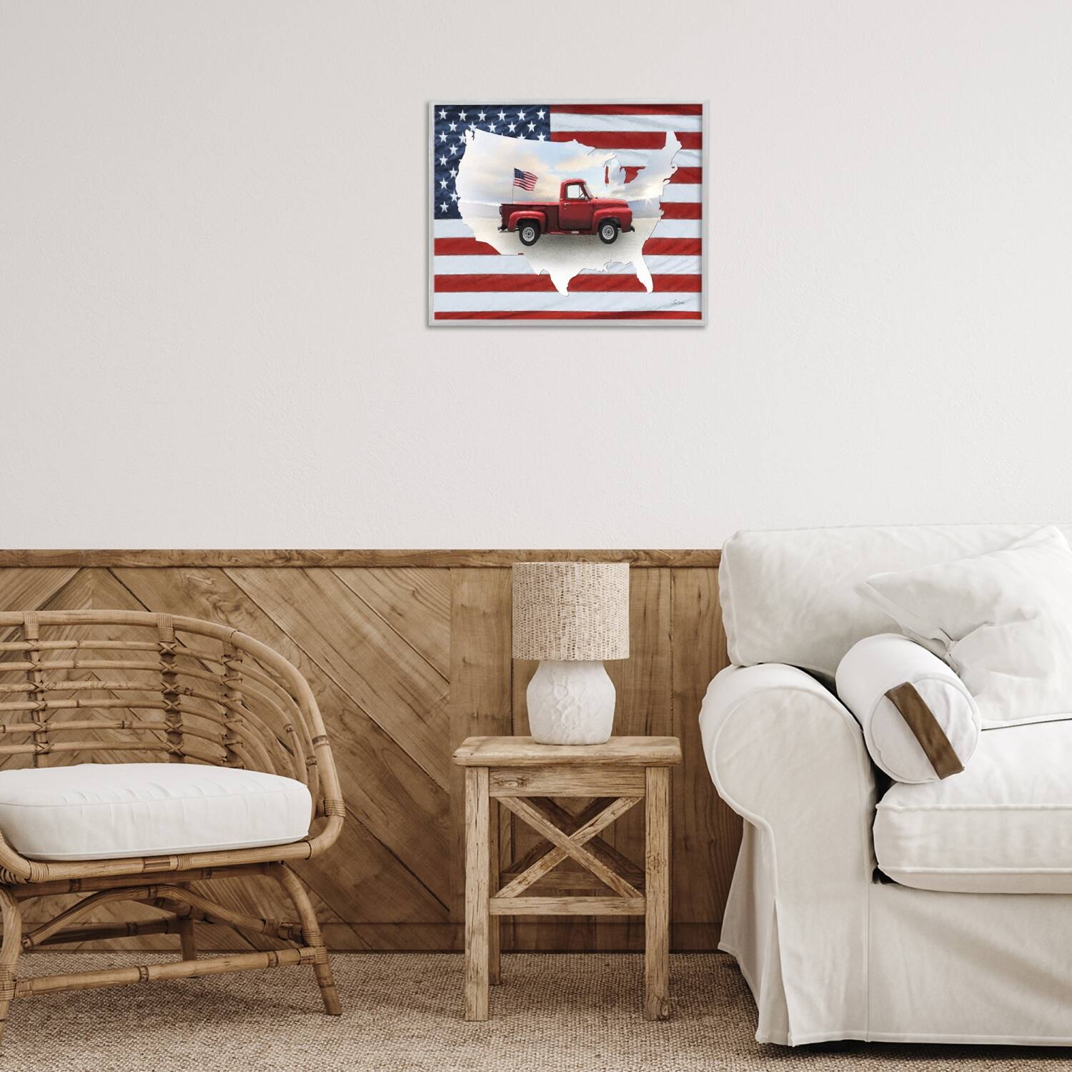Stupell Industries Farmhouse American Flag Framed Giclee Art