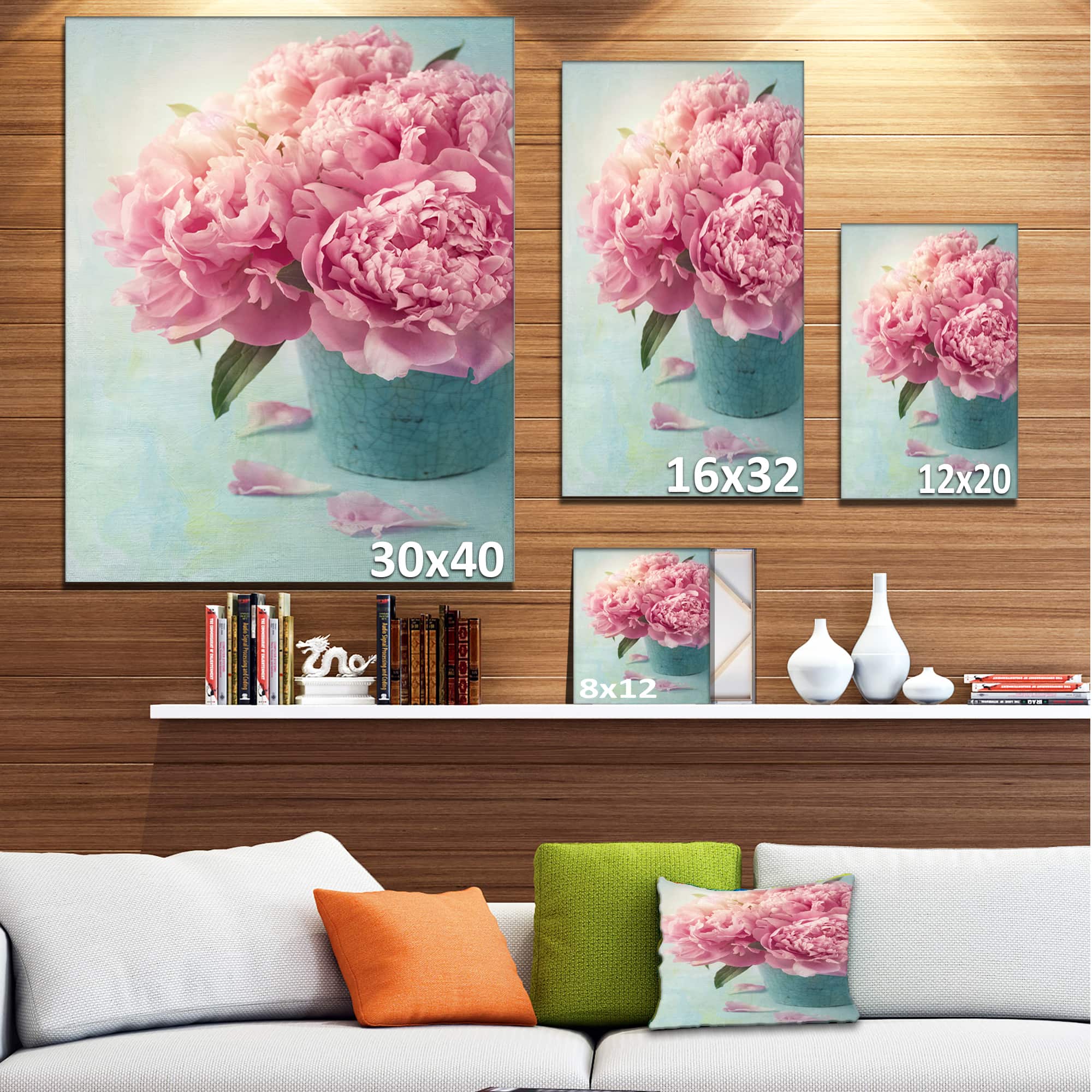 Designart - Pink Peony Flowers in Vase - Large Floral Wall Art Canvas