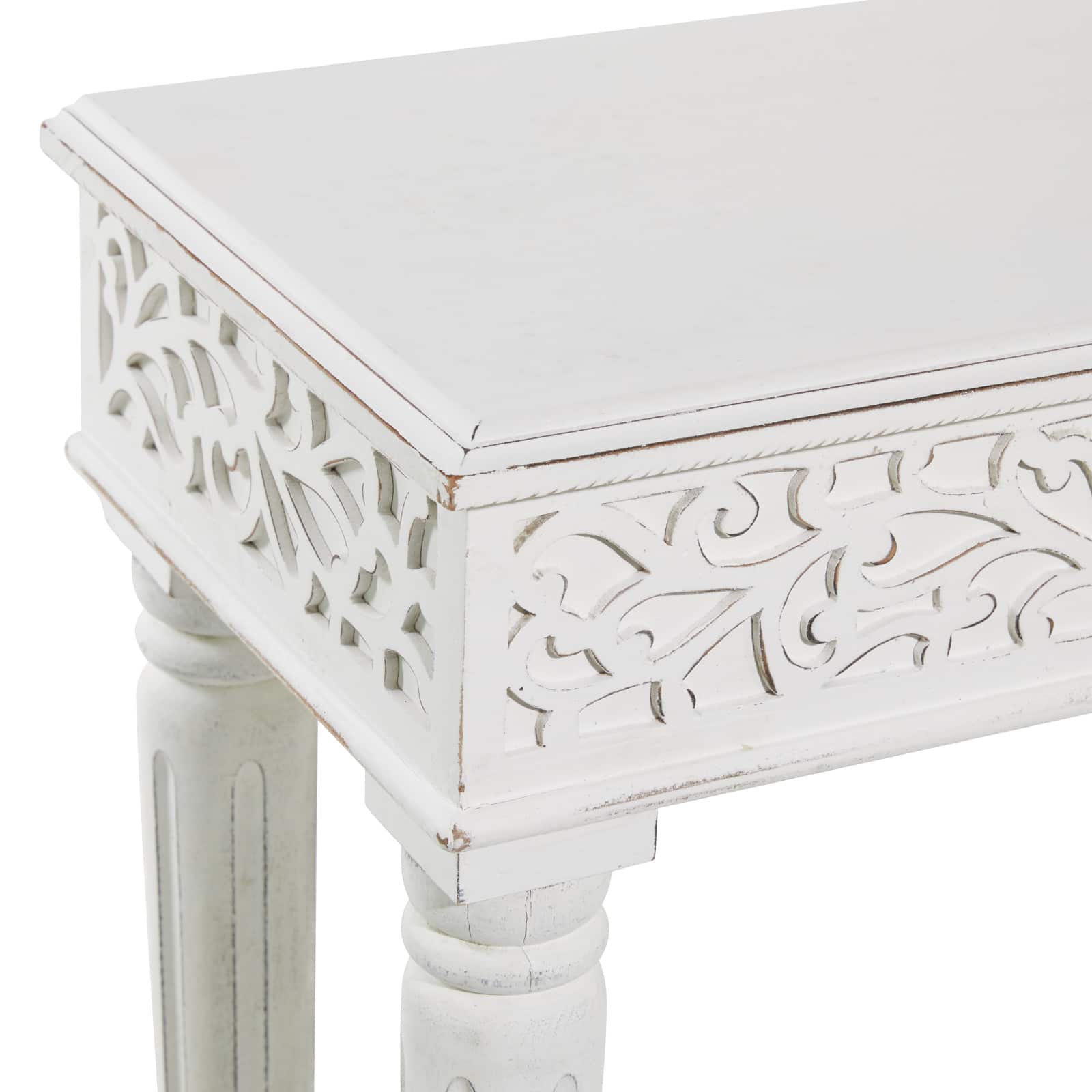 White Farmhouse Mango Wood Console Table, 30" x 36"