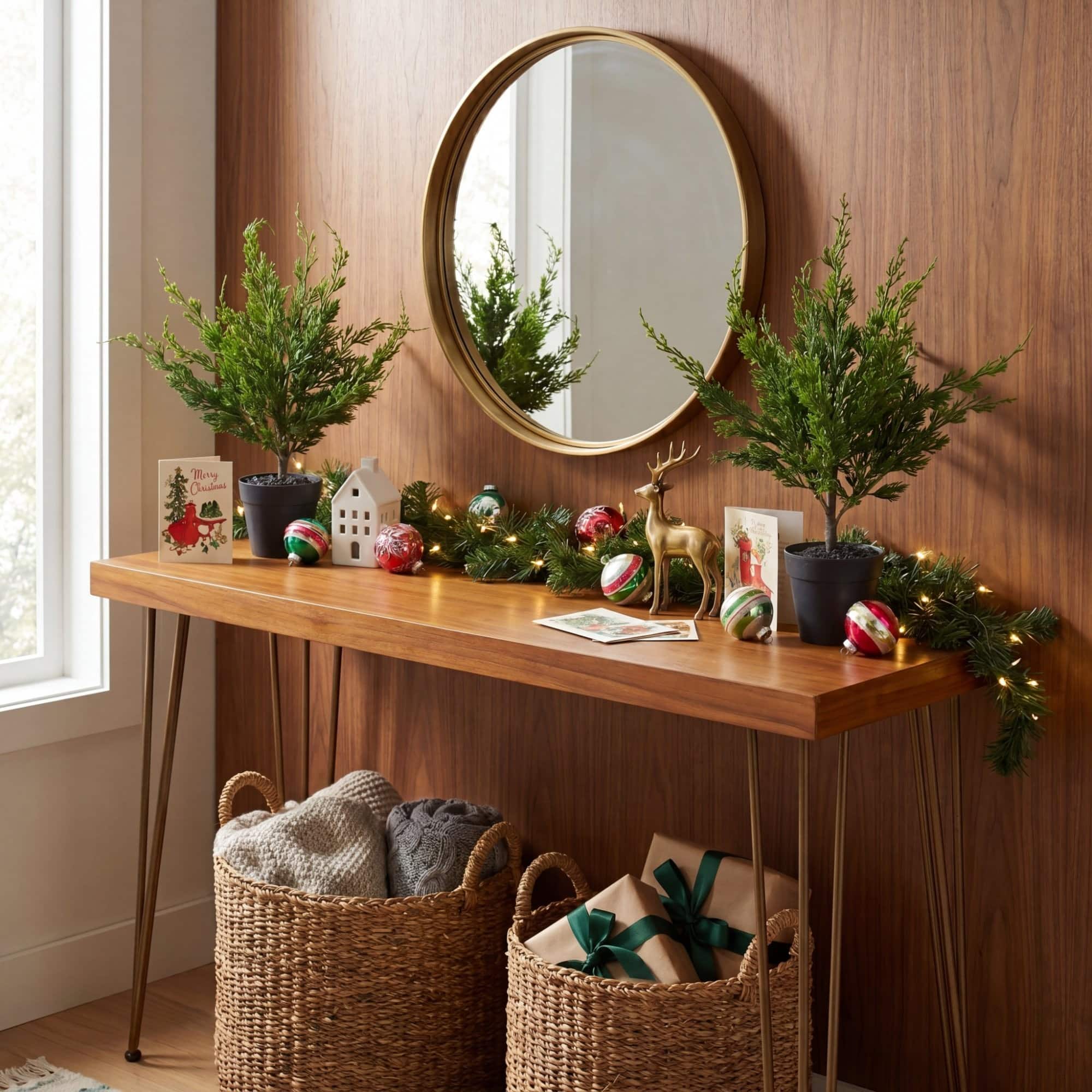 Nearly Natural 18" Unlit Green Artificial Real Touch Winter Mini Cypress Trees, 2ct.