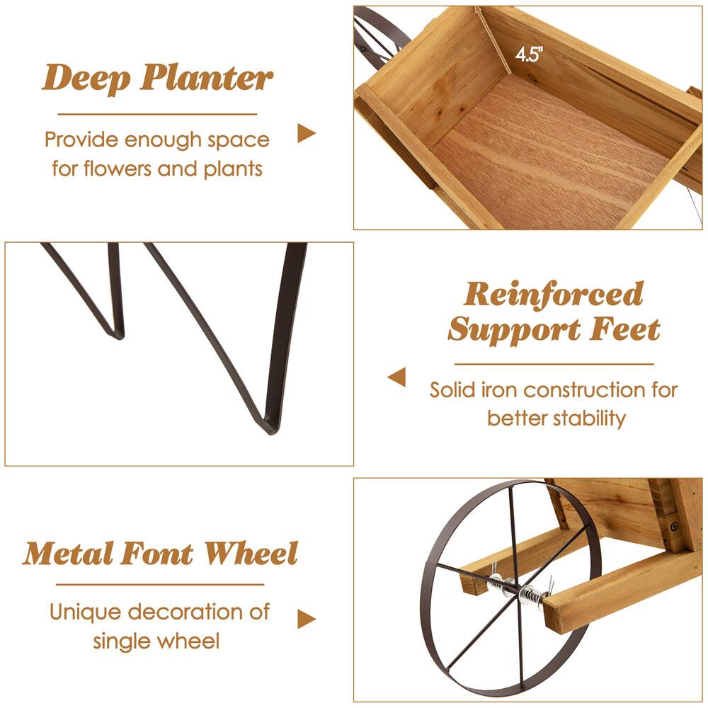 Costway Decorative Rustic Wood Wheelbarrow Planter Cart